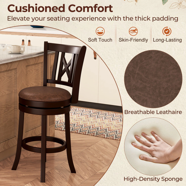 Hivvago Swivel Counter Stools with Decorative Open Back and Comfortable Footrest - Set of 2