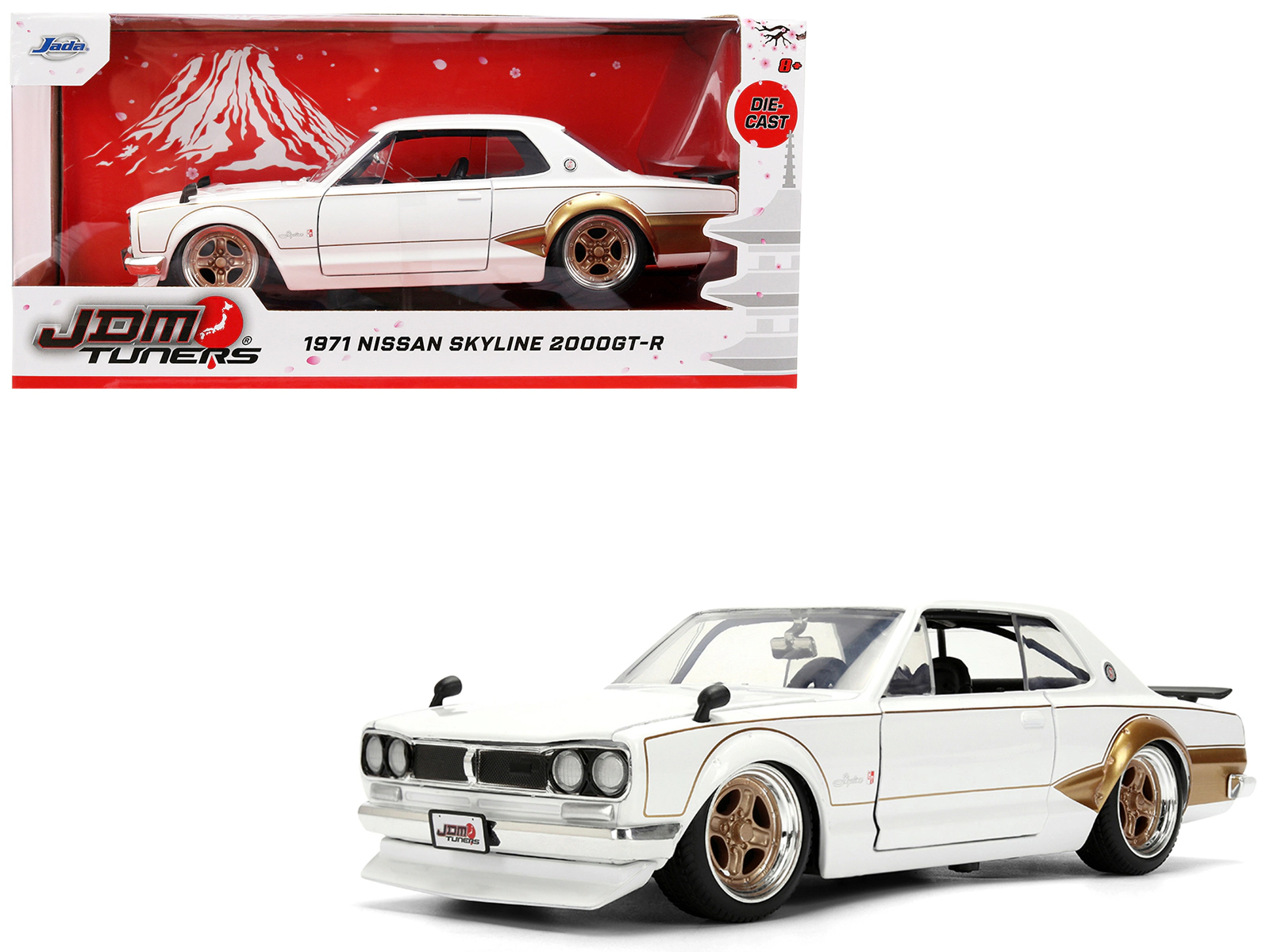 Jada 1971 Nissan Skyline 2000GT-R RHD (Right Hand Drive) White with Gold Graphics "JDM Tuners" Series 1/24
