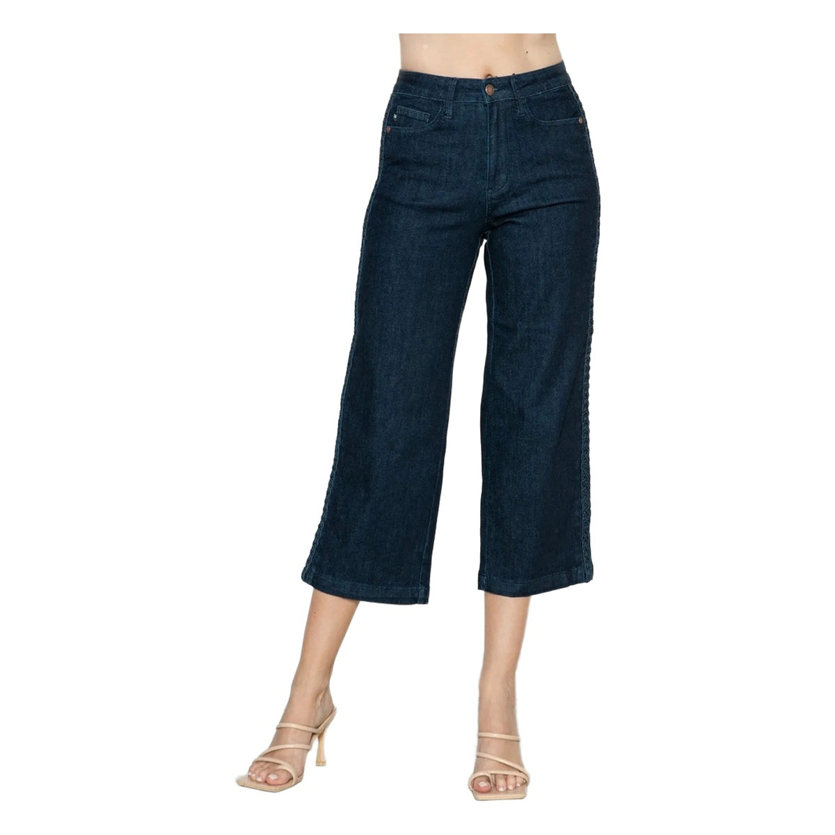 Judy Blue Full Side Seam Braid Detail Crop Wide Leg Jeans