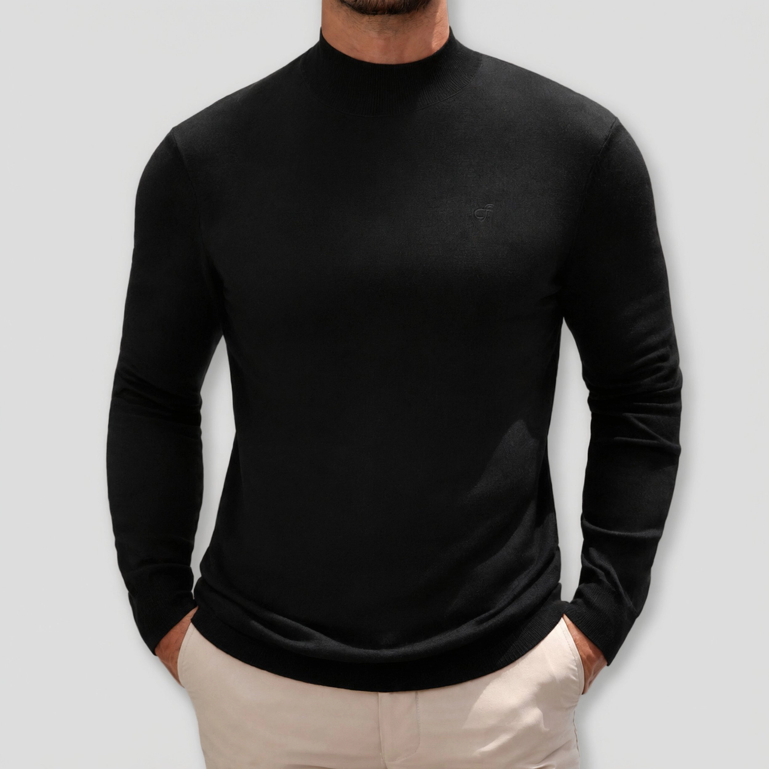 COOFANDY Men's Mock Neck Fine Knit Long Sleeve Pullover