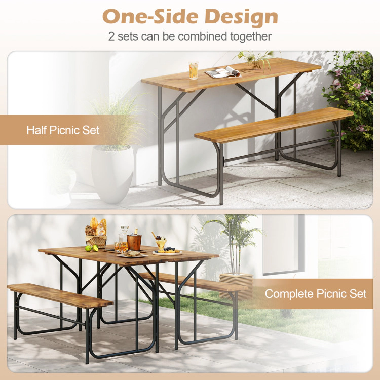 Hivvago Acacia Wood Patio Table Bench For 2 People One-Side Picnic Table