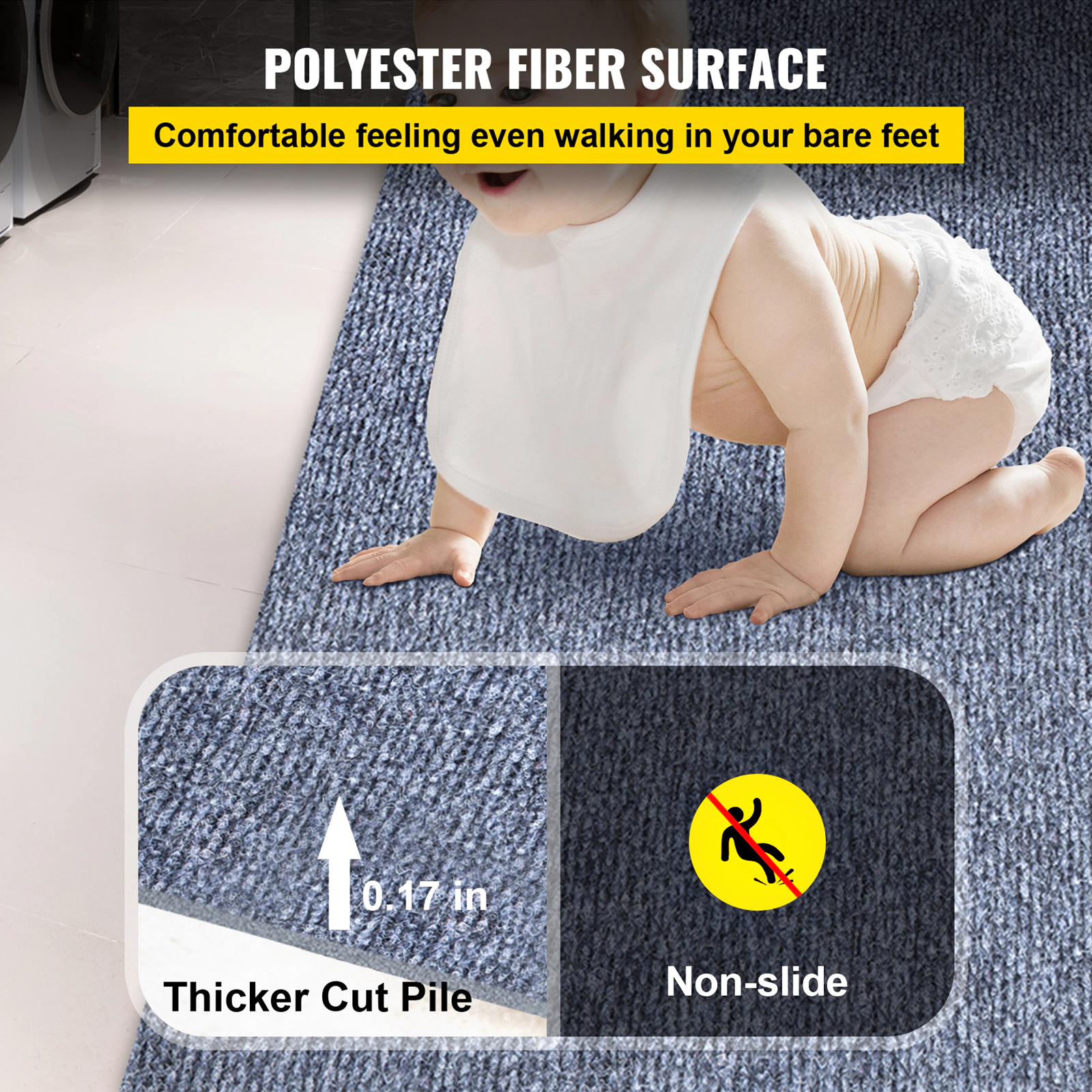 HONGGE Gray Marine Carpet 6 ft Boat Carpet Rugs Indoor Outdoor Rugs for Patio Deck Anti-Slide TPR Water-Proof Back