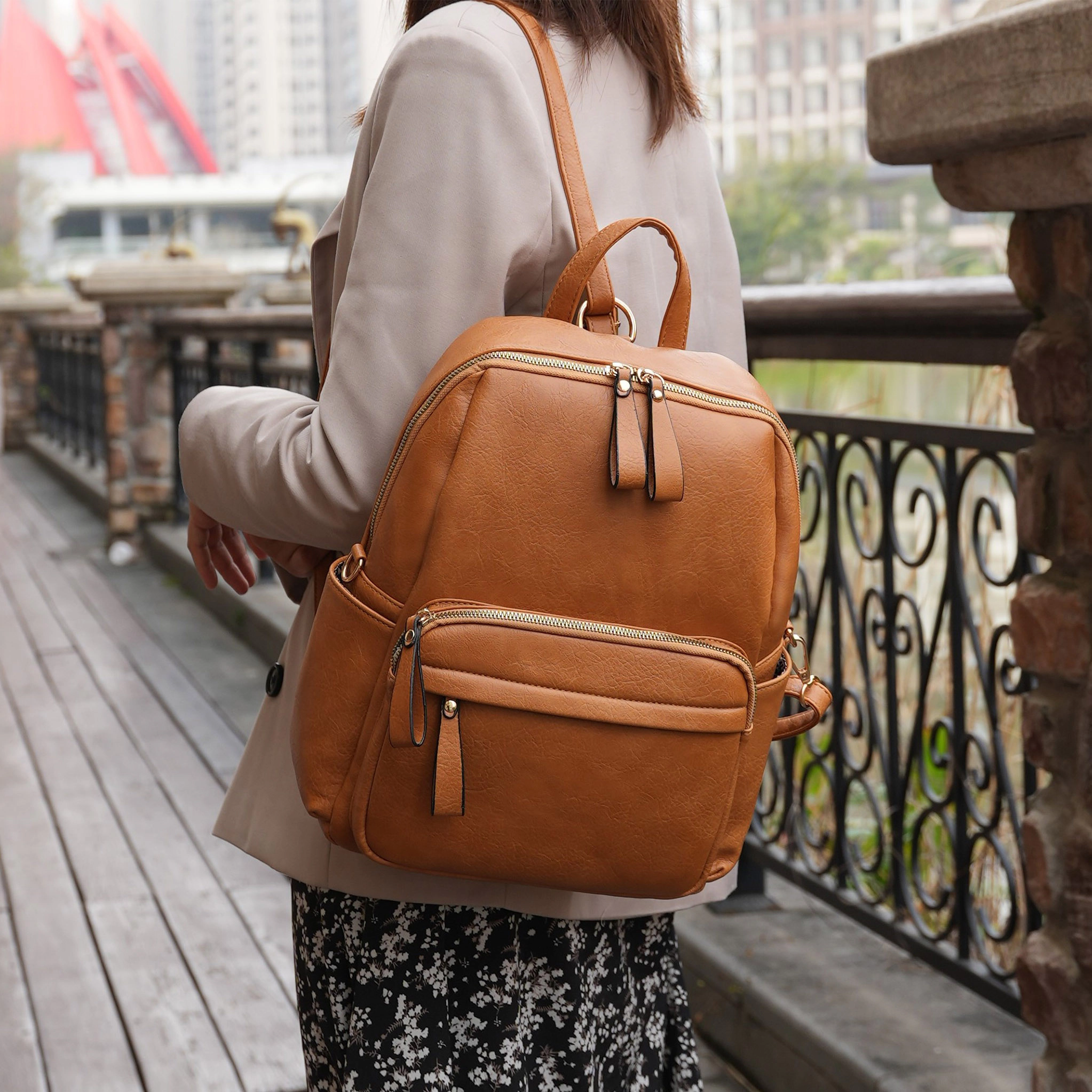 Mia K Collection Yolane Convertible Backpack Crossbody Bag - Faux Leather, Gold Hardware