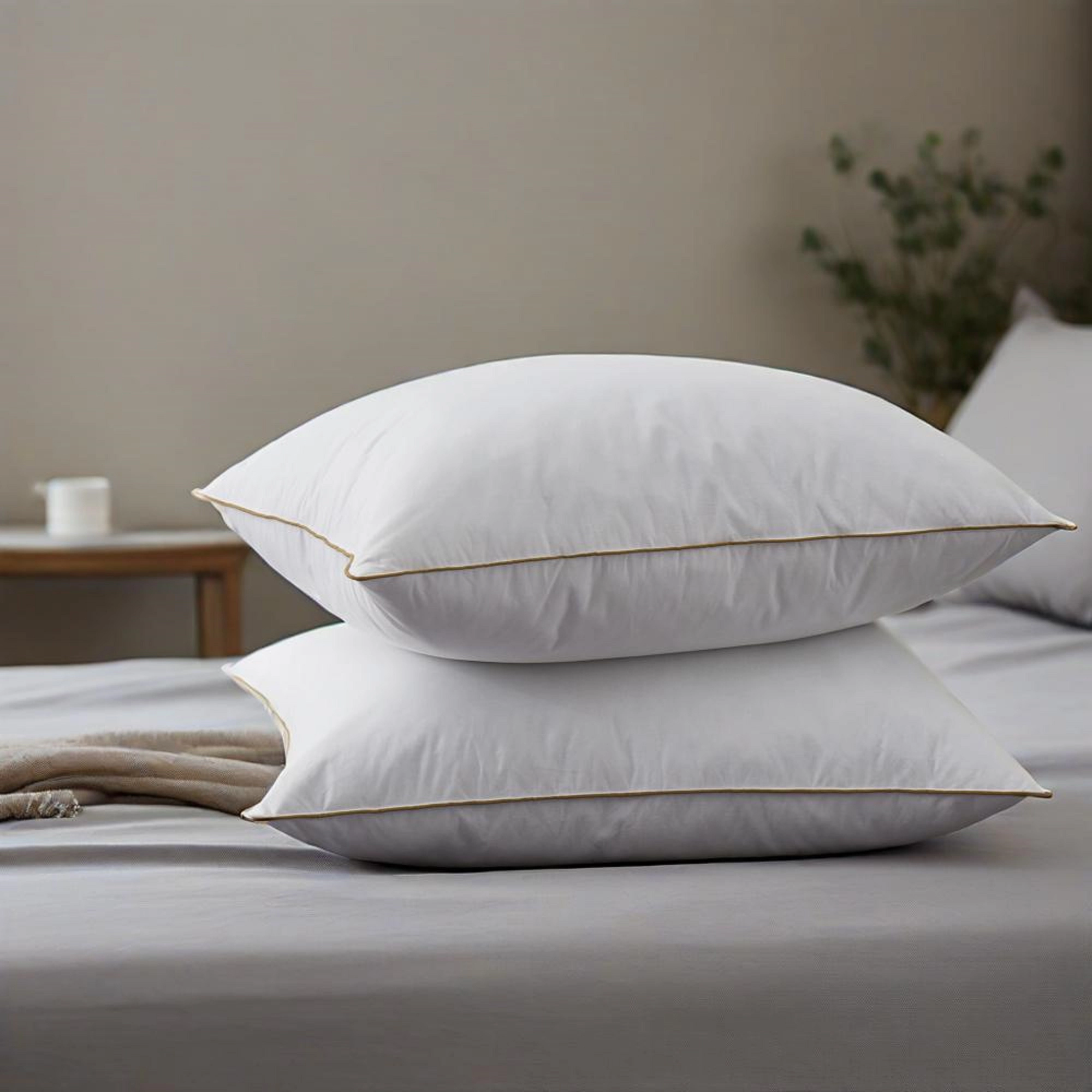Unikome 100% Cotton Quilted Goose Feather Pillow Set of 2, Soft Support Bed Pillows