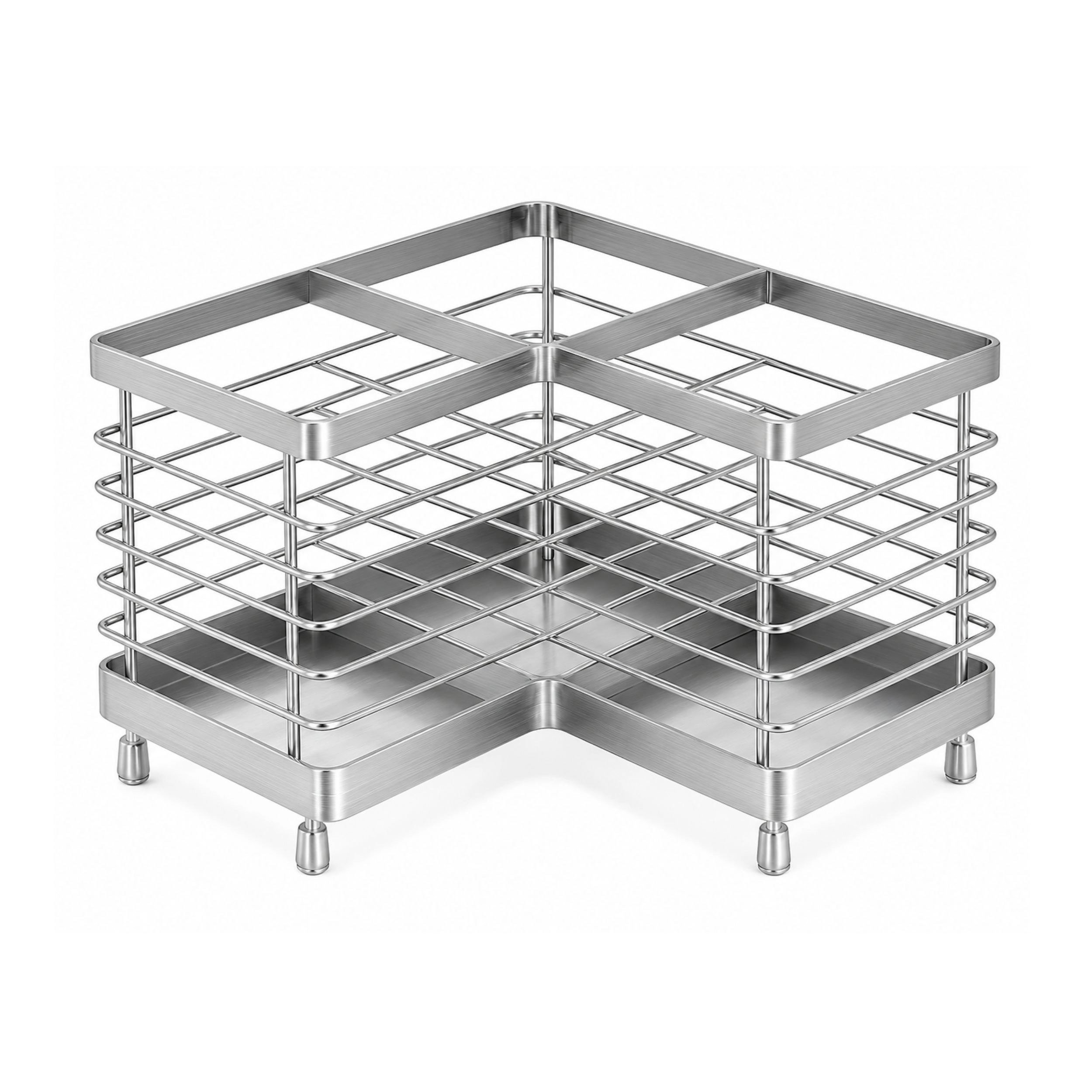 Stock Preferred 3 Compartment Stainless Steel Utensil Holder and Drying Rack