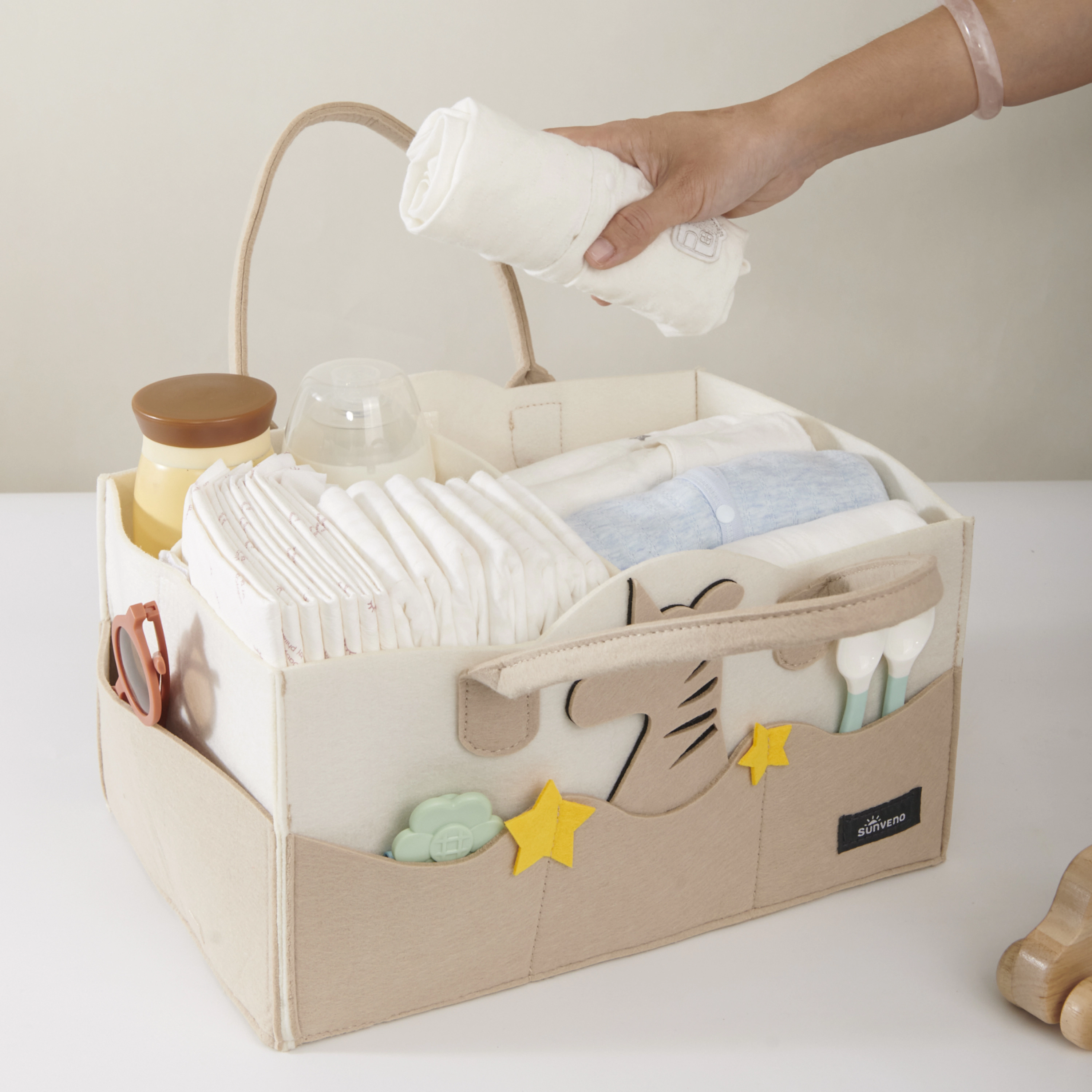 SUNVENO Foldable Nursery Diaper Caddy Organizer