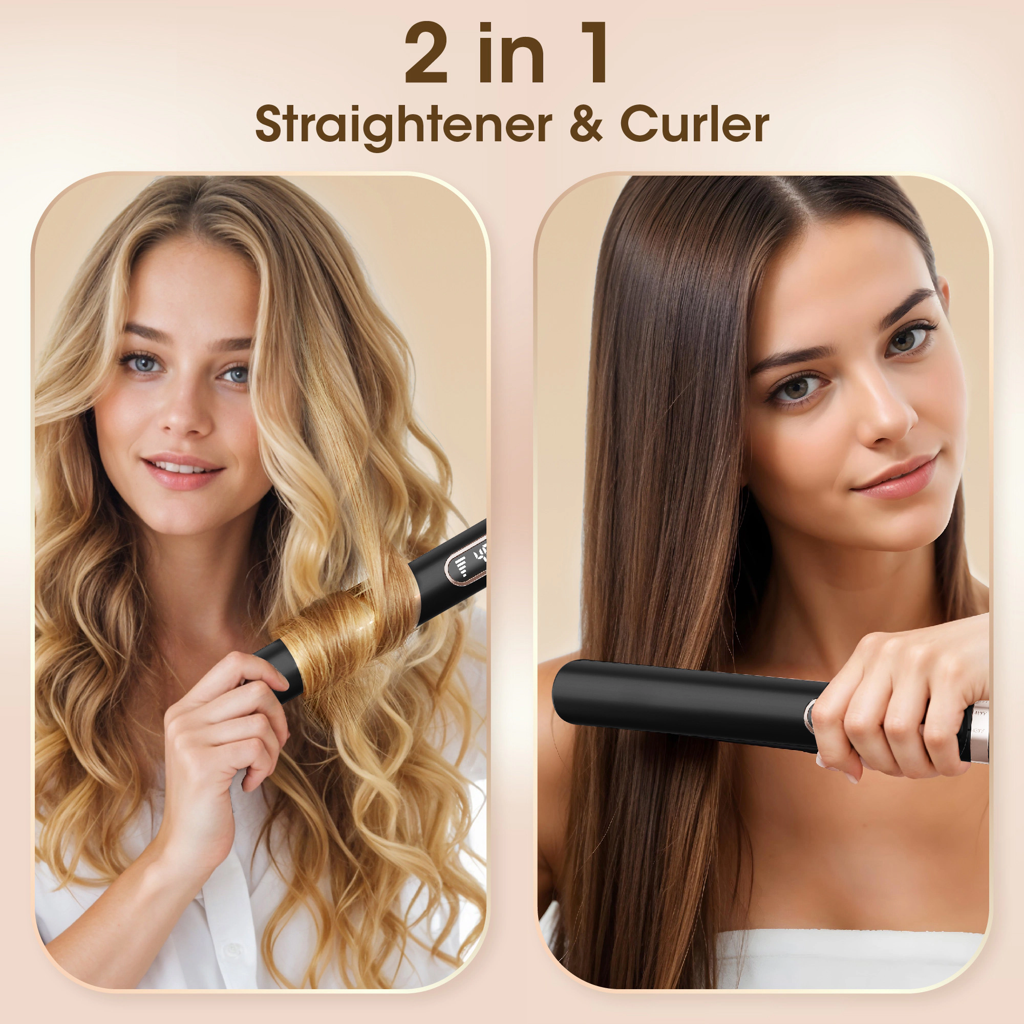 NICEBAY Hair Straightener Flat Iron, Titanium Hair Curler Iron, Fast Heating, 5 Temp Settings, Straightening Iron