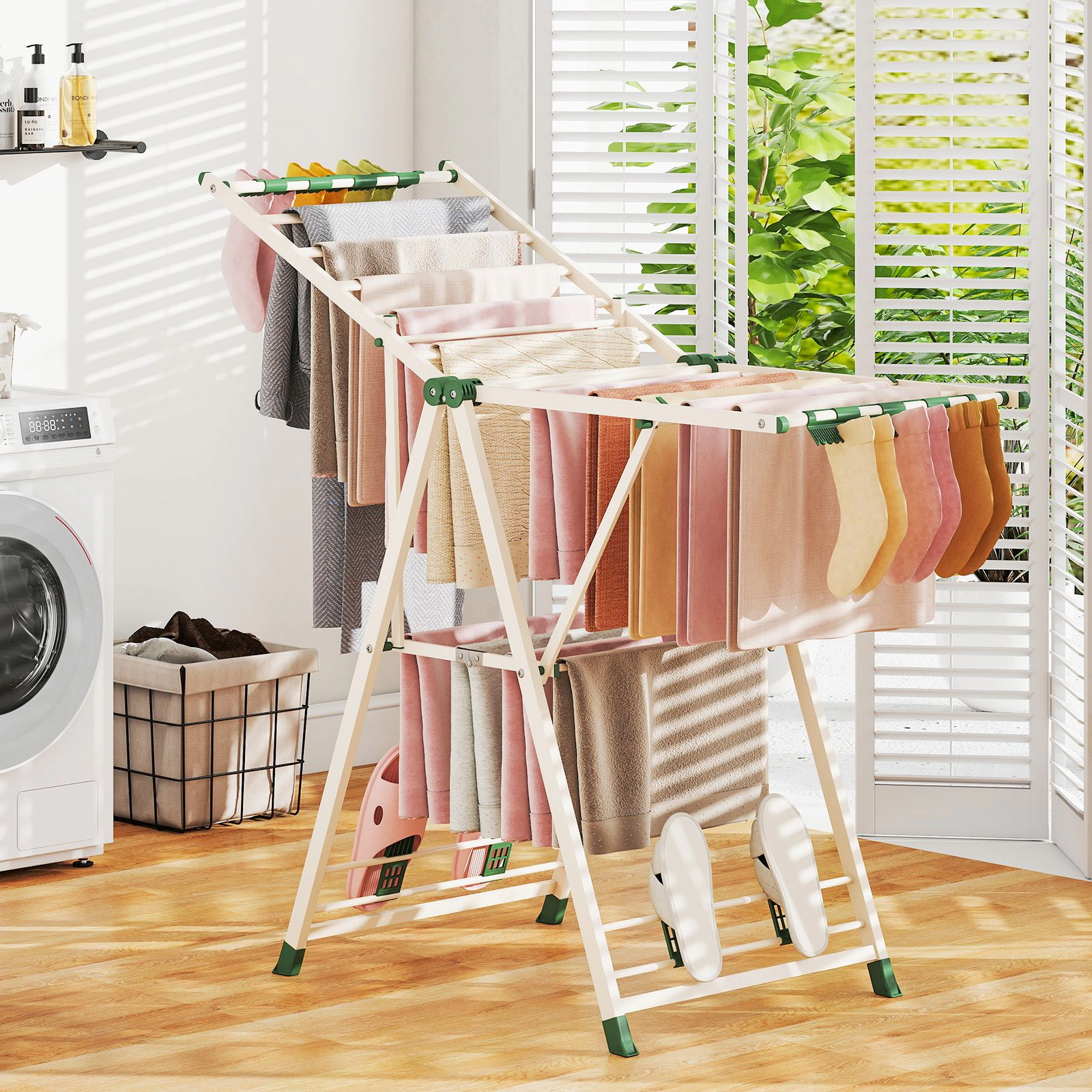 SlickBlue Adjustable Gullwing Drying Rack with Shoe Racks and Clips
