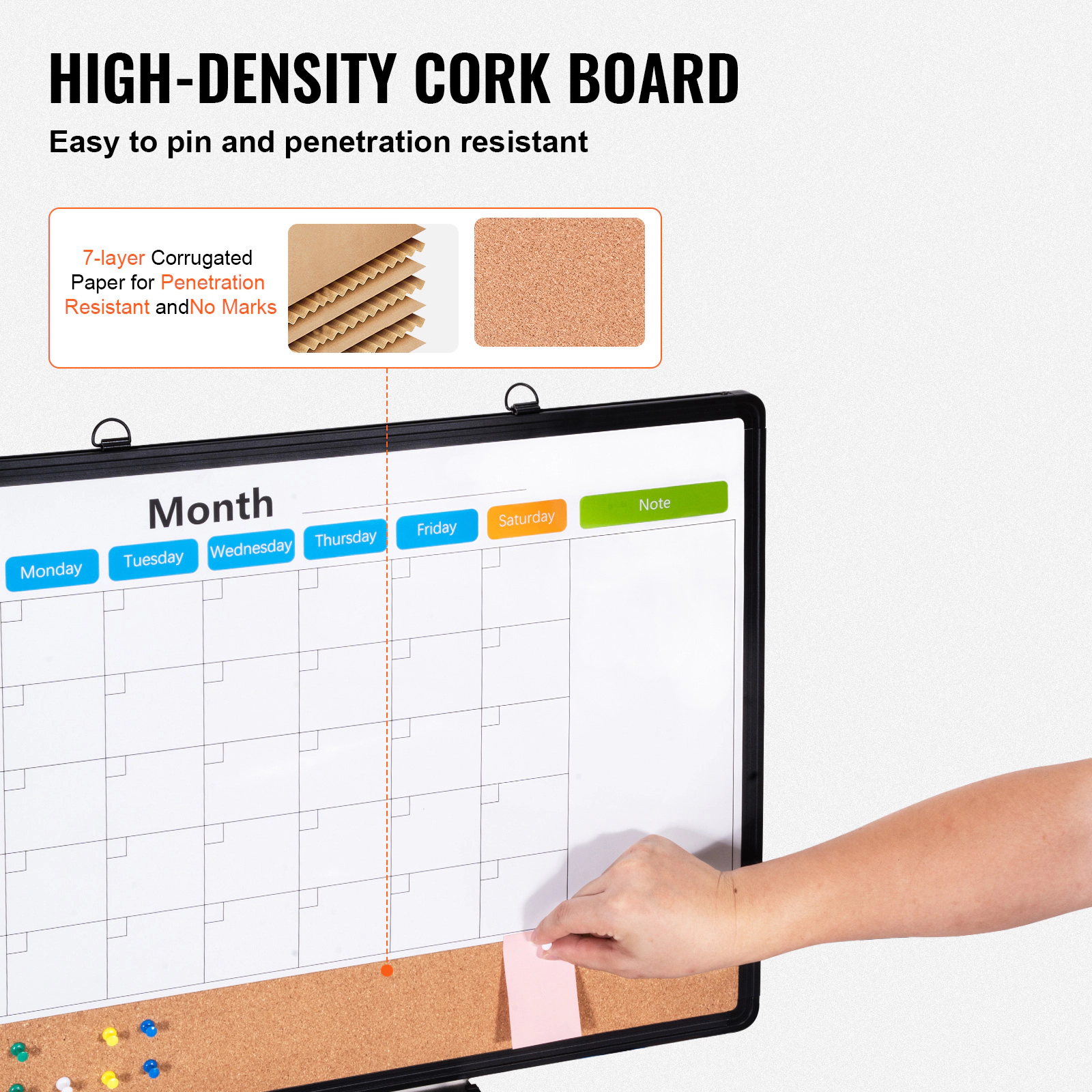 HONGGE Whiteboard & Cork Board Combo with Aluminum Frame – 2-in-1 Magnetic Dry Erase Bulletin Board for Wall Mount –