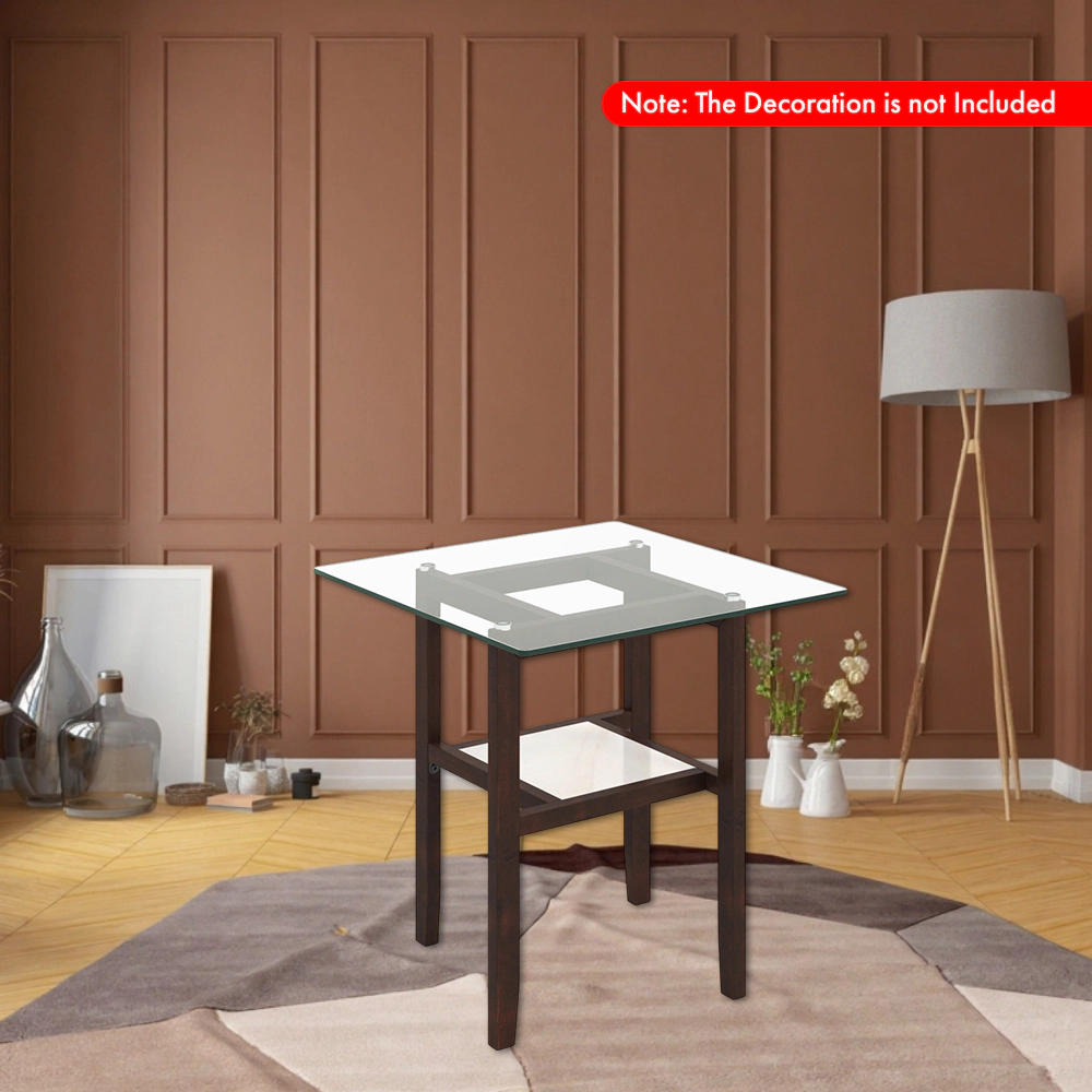 Hivvago 24-Inch Square Glass Coffee Table with Double Layers and Built-In Storage Shelf