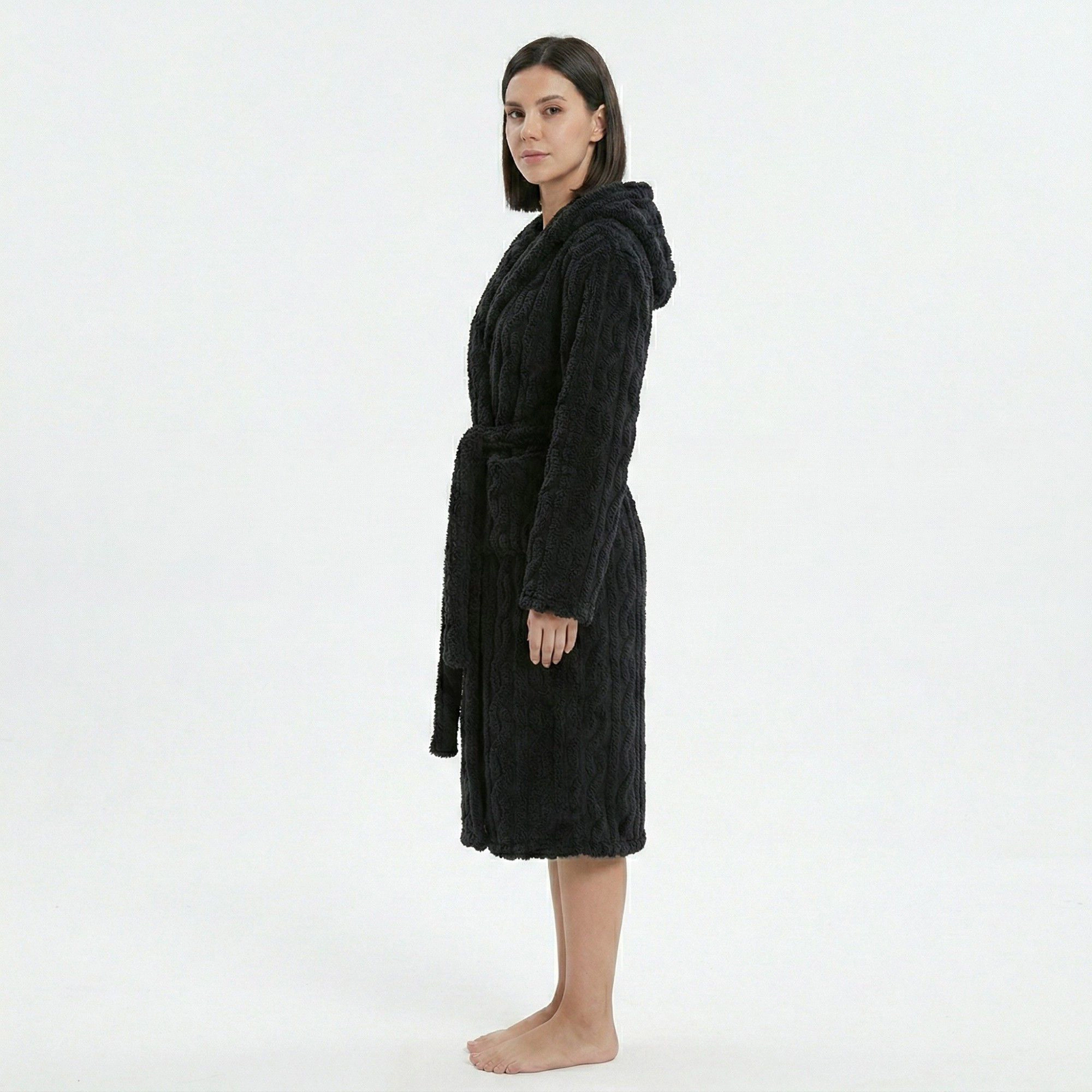 Anna-Kaci Women's Plush Hooded Bathrobe with Textured Fleece Fabric Adjustable Waist Tie Wrap Design and Front Pockets