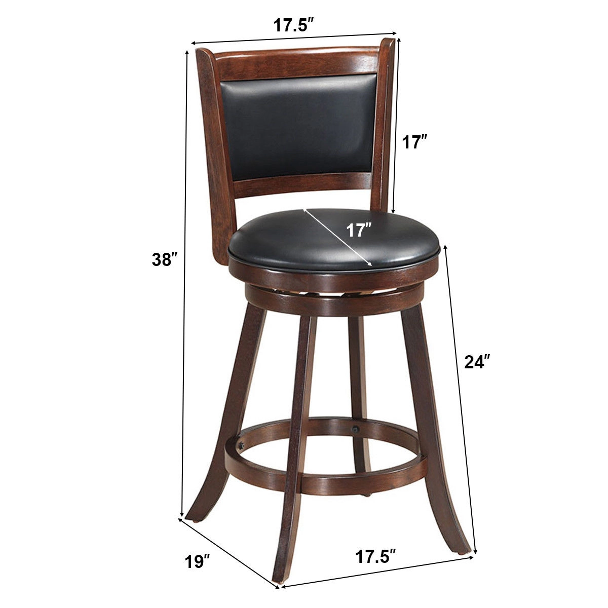 SUGIFT Swivel Counter Stool Dining Chair with Upholstered Seat 264-lb Capacity Brown 24-in Seat Height
