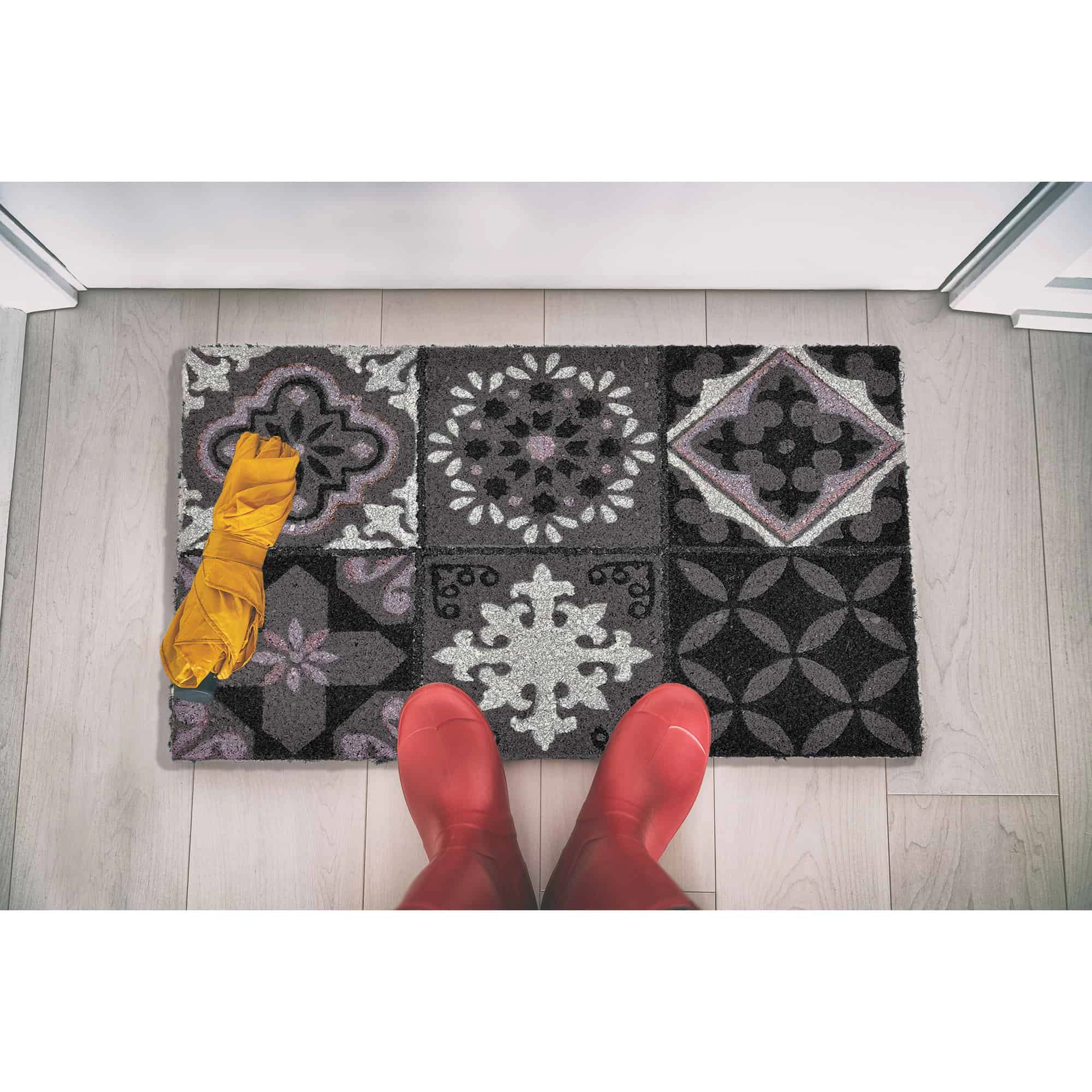 Evideco French Home Goods Gray Cement Tile Coir Doormat 24 x 16 Inches