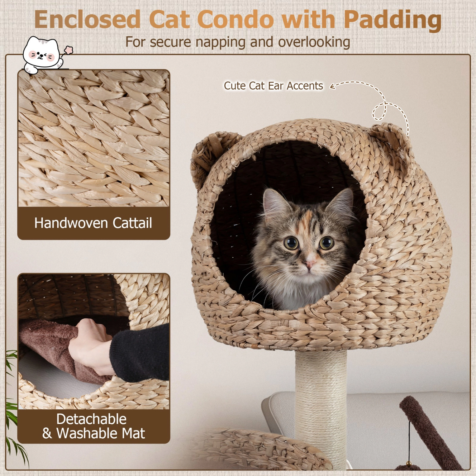SUGIFT 48 Cat Tree with Woven Condo Hammock and Rotatable Hanging Balls