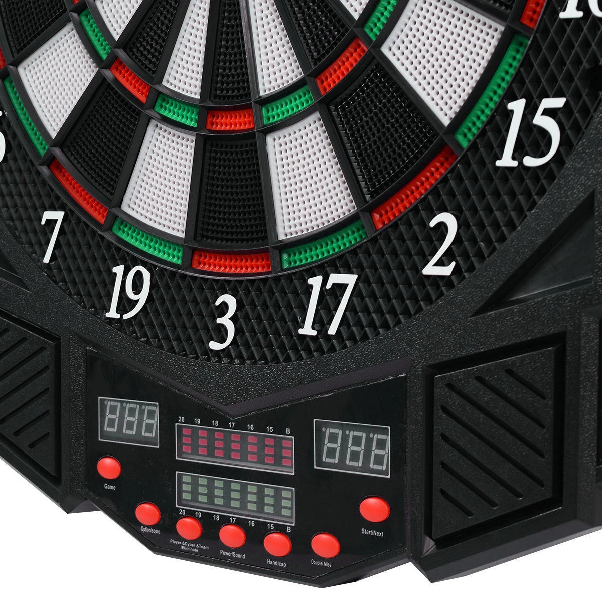 SUGIFT Electronic Dartboard Set LCD Display 13.5-in Target 27 Games 216 Variations 1-8 Players 12 Soft Tip Darts Black