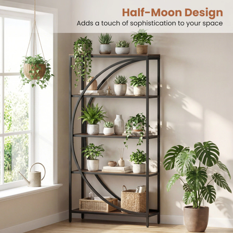 Hivvago 5-Tier Bookshelf with Half-Moon Shape for Living Room and Home Office
