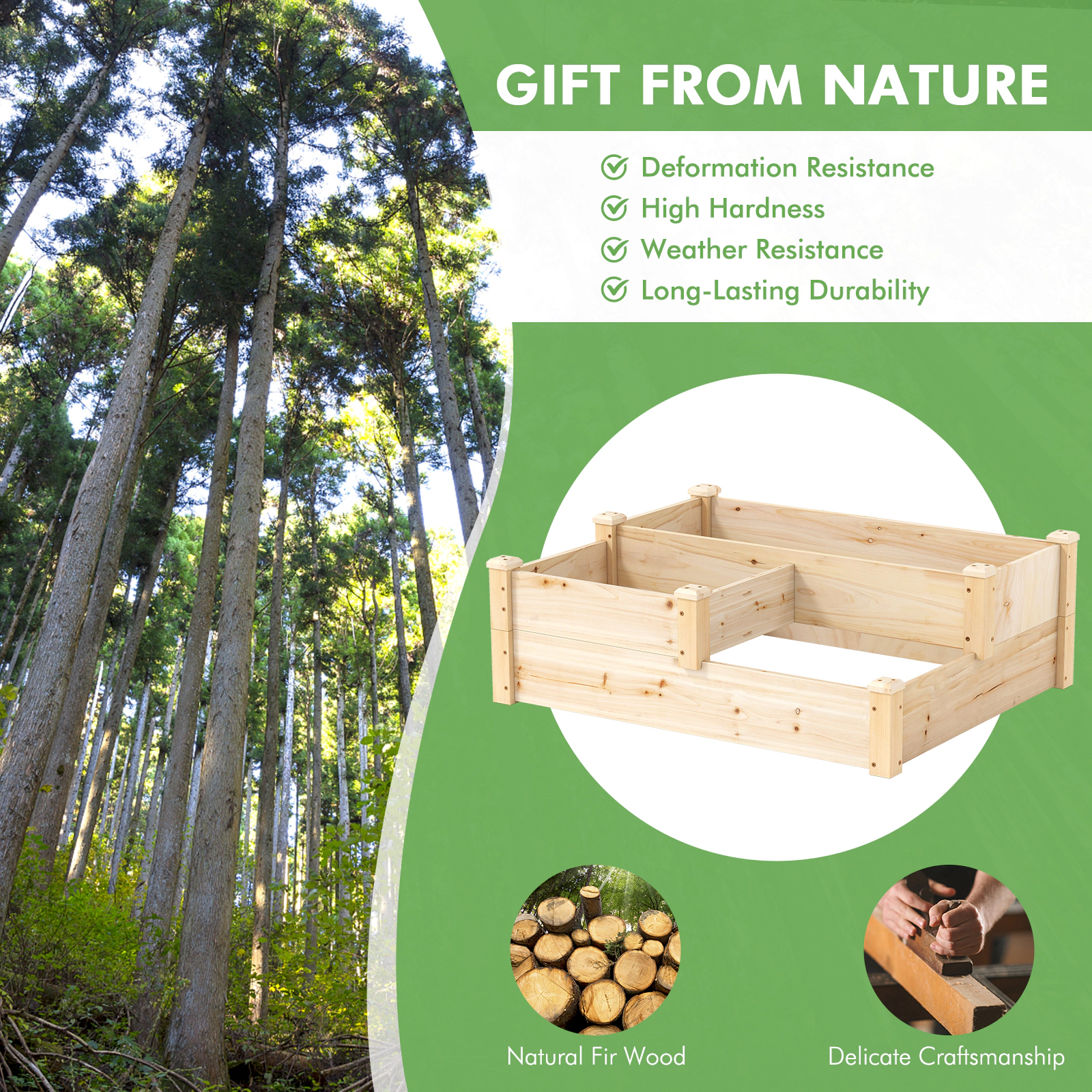 SlickBlue Wooden 3-Tier Raised Planter for Vegetables and Herbs