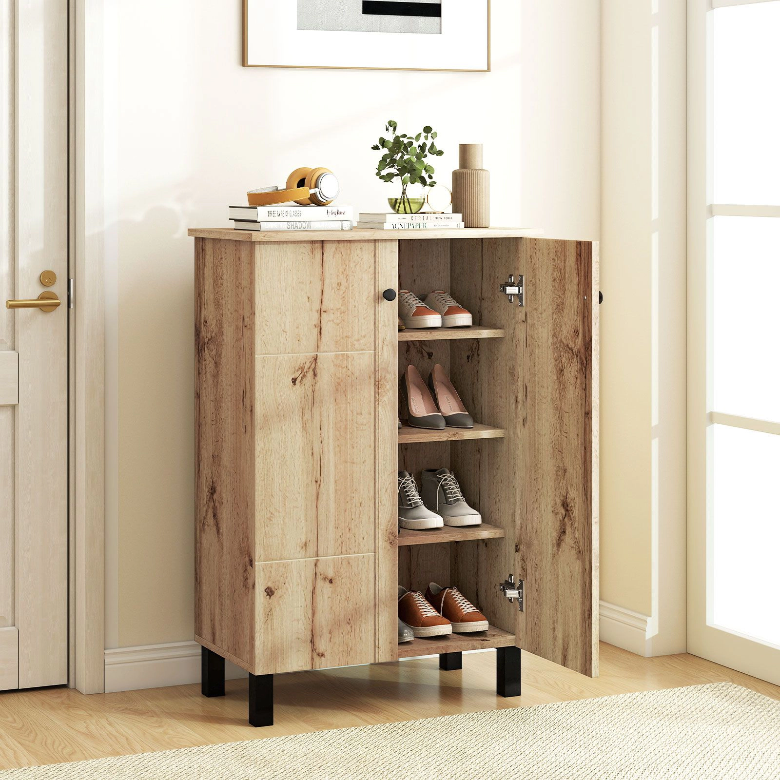 SlickBlue Farmhouse 4-Tier Shoe Storage Cabinet with Removable Shelves