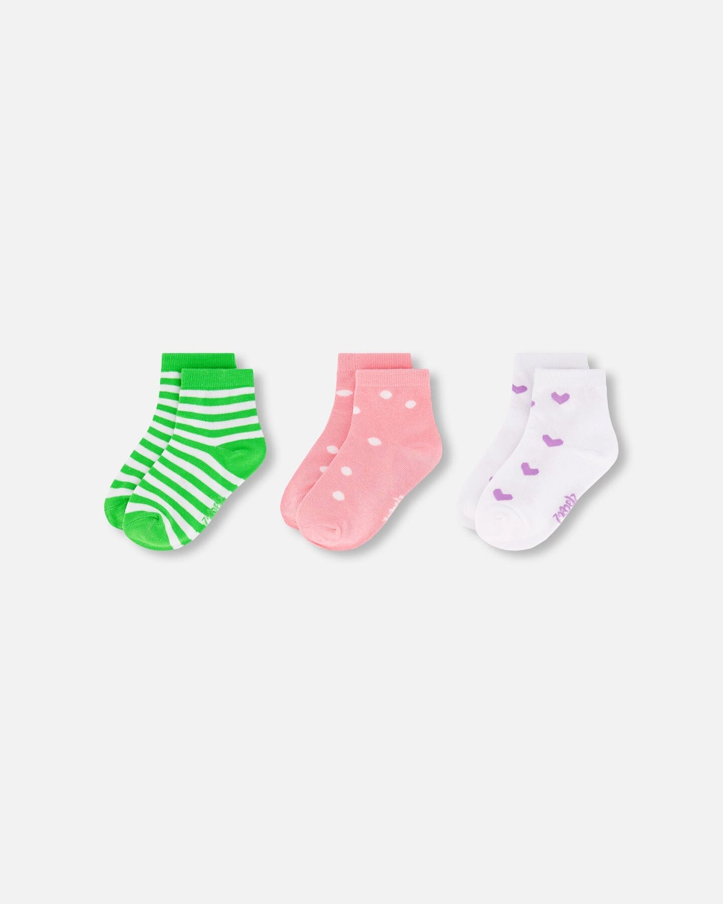 Deux par Girls Polka Dot Striped and Heart Print Three-Pair Sock Set