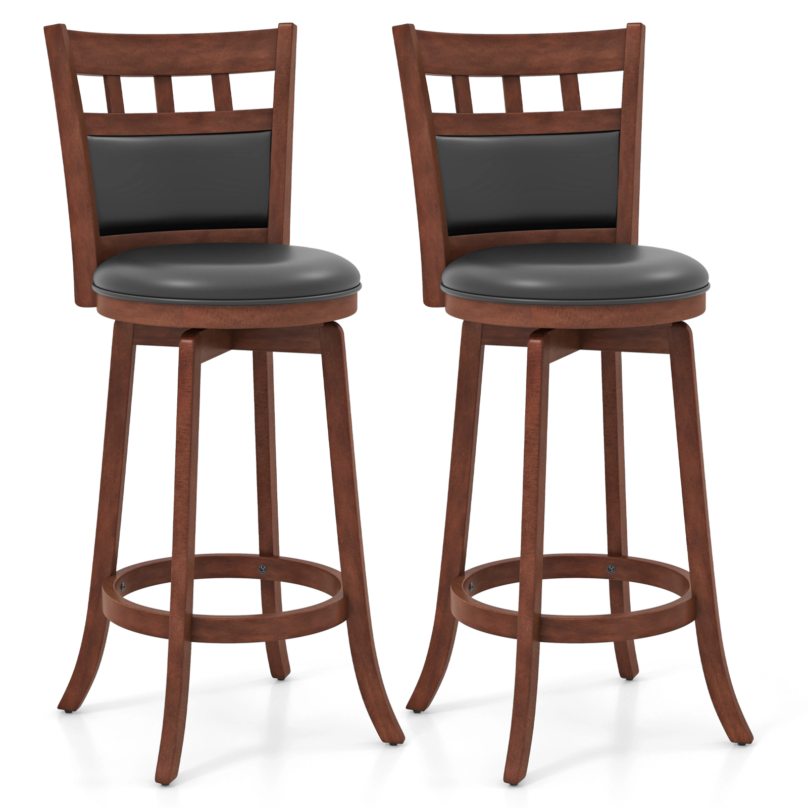 Glintex 2-Piece 31-Inch Swivel Bar Stool Set with Faux Leather Back and Seat, Espresso
