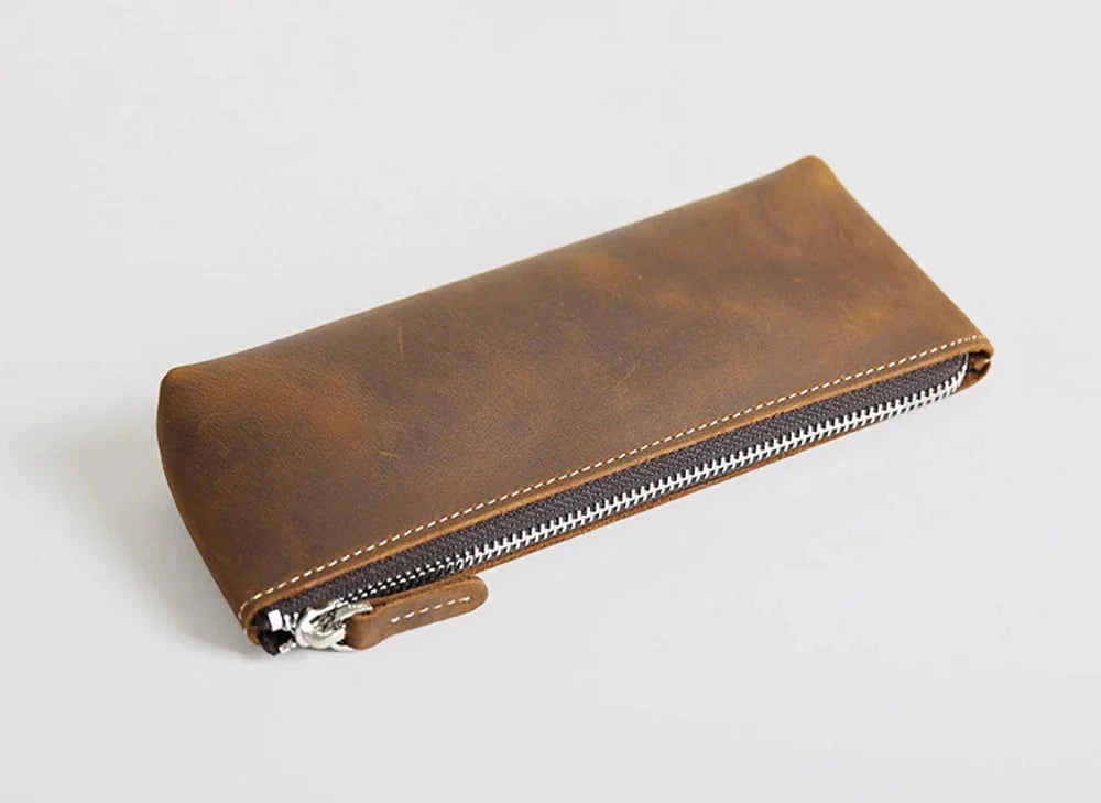 Steel Horse Leather Unisex The Pallavi | Handmade Leather Pencil Case - Leather Makeup Bag
