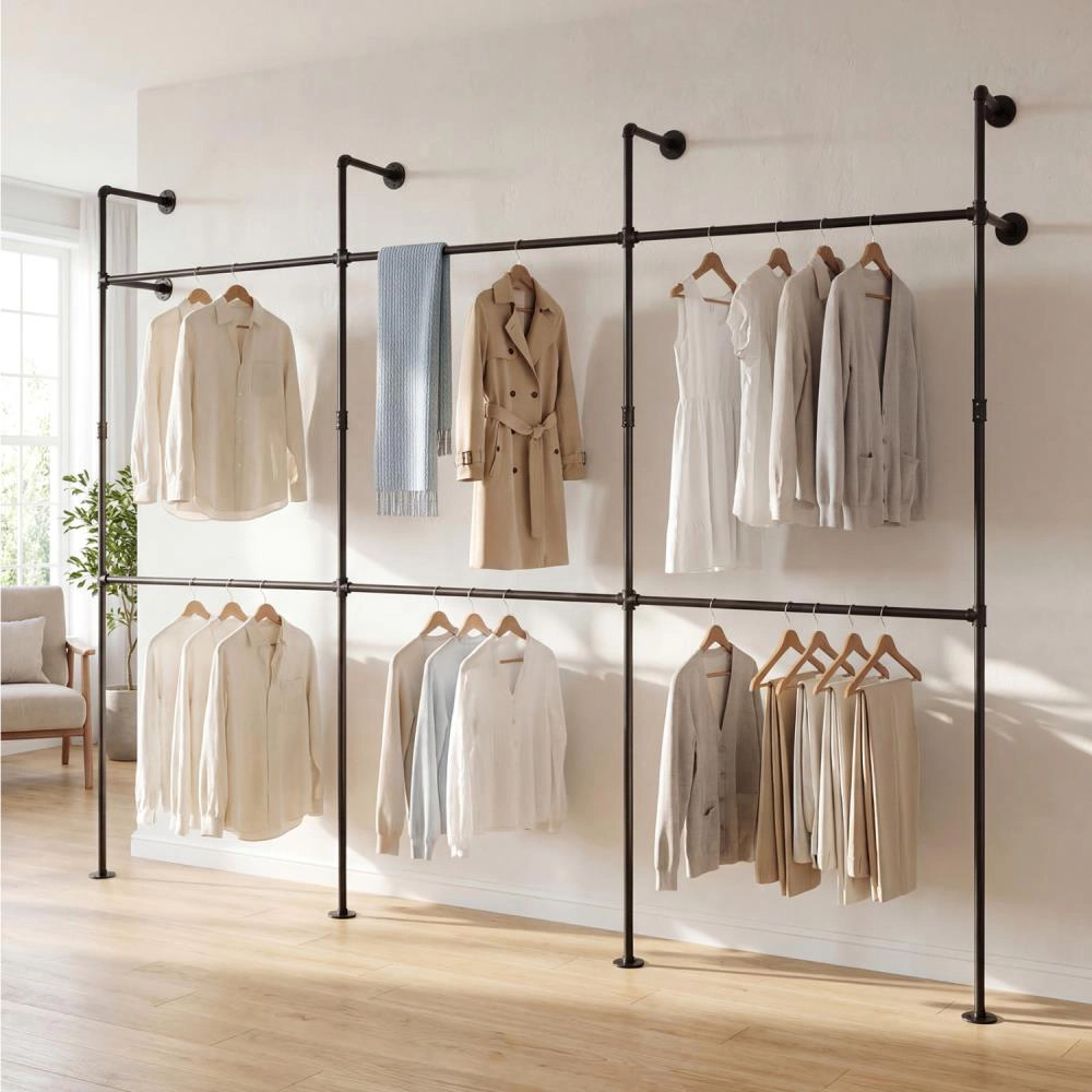 Hivvago Wall Mounted Pipe Clothing Rack with Hanging Rods