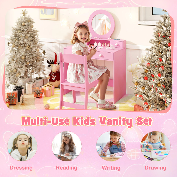 Hivvago Kids Vanity Set With Mirror Princess Makeup Dressing Desk And Chair