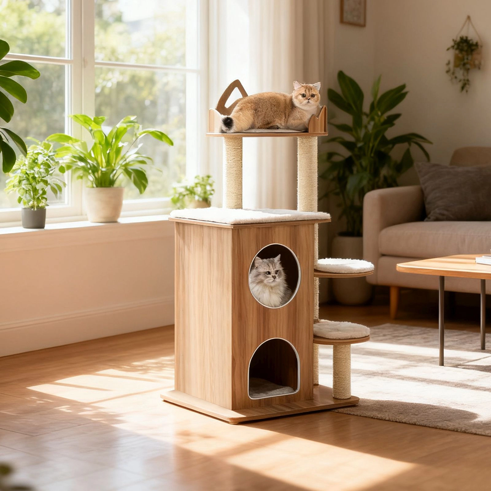 SlickBlue 48 Inch Multi-Level Cat Tree with 2-Tier Condo & Perches