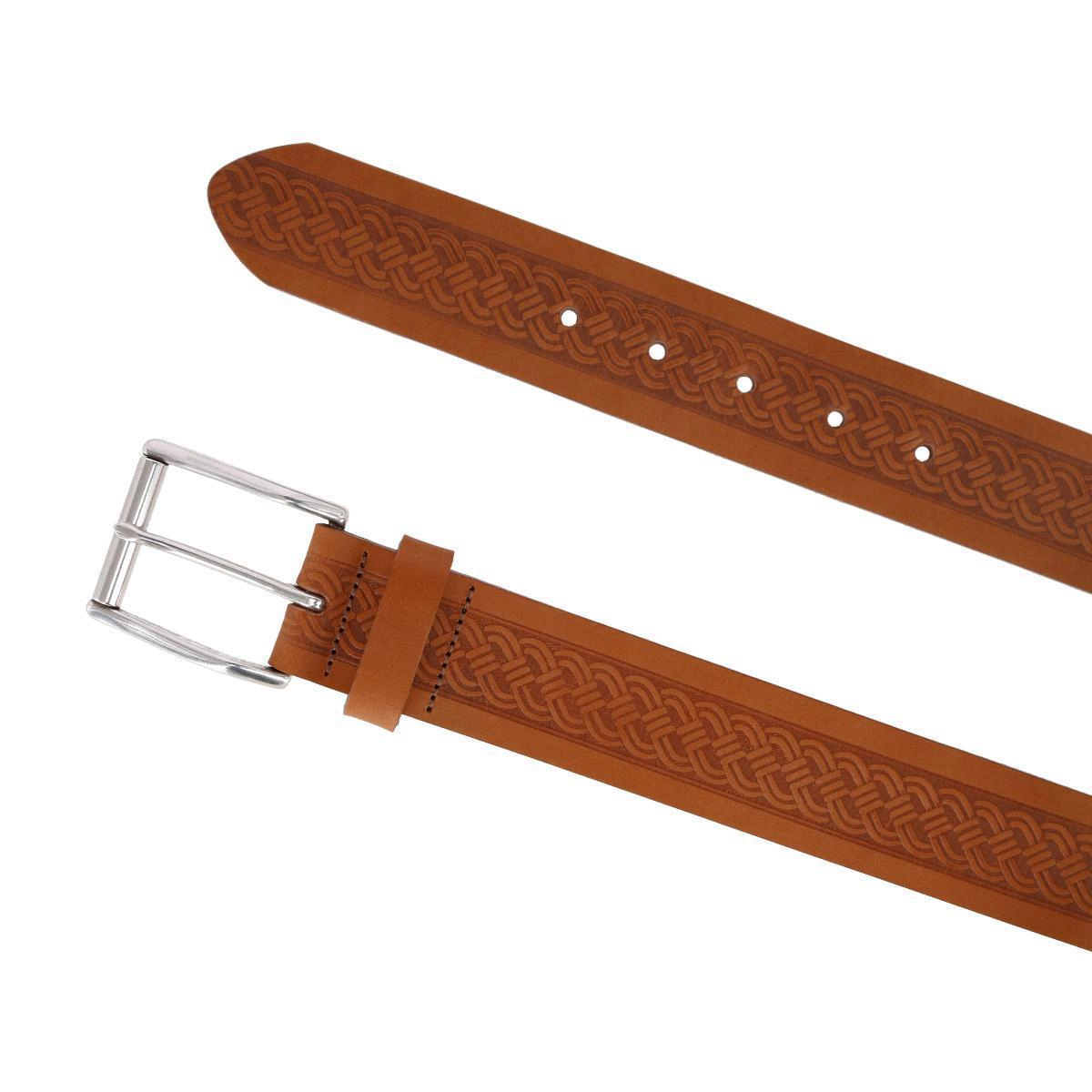 Trafalgar Men's Grady 40mm Celtic Scroll Embossed Leather Jean Belt
