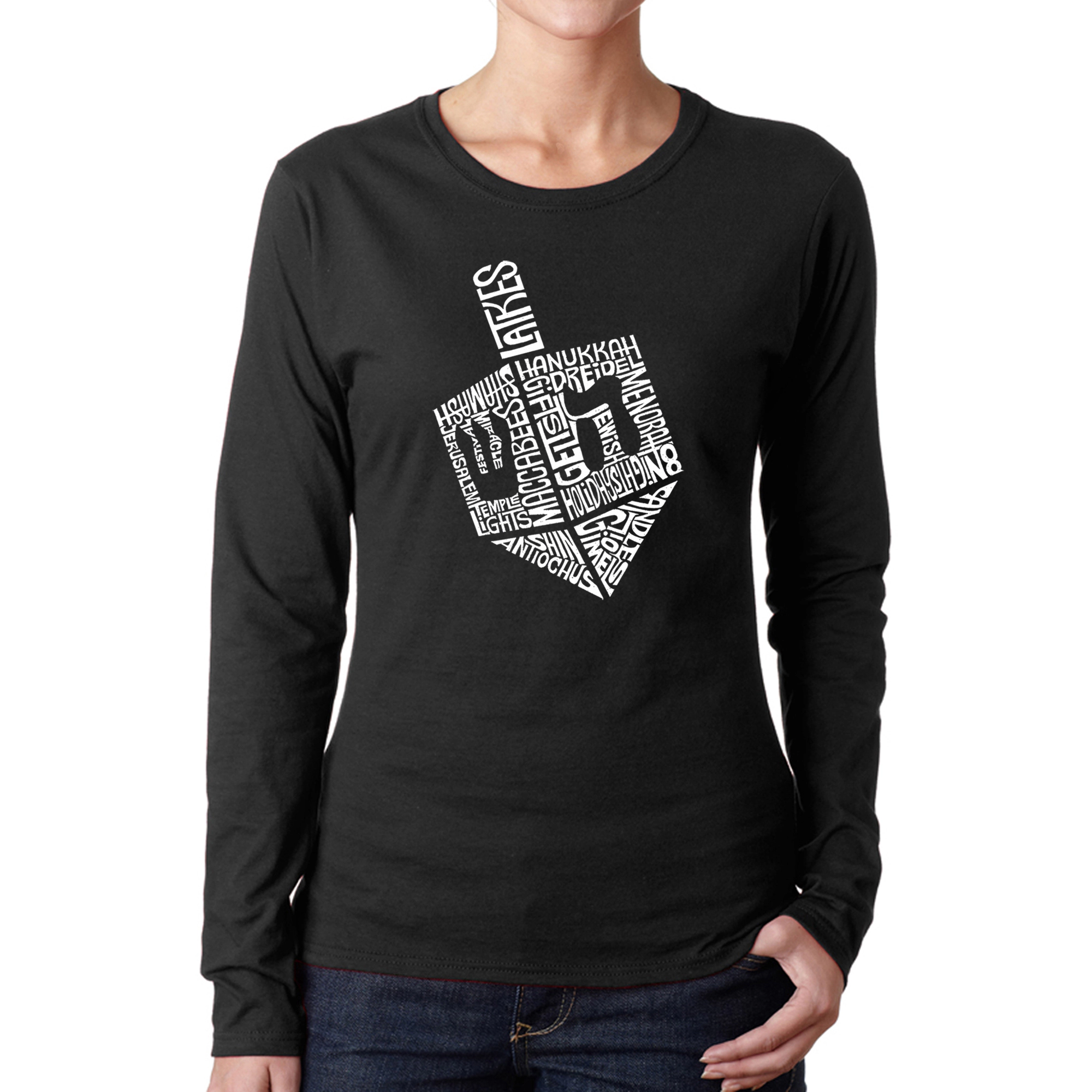 LA Pop Art Women's Word Long Sleeve T-Shirt - Hanukkah Dreidel
