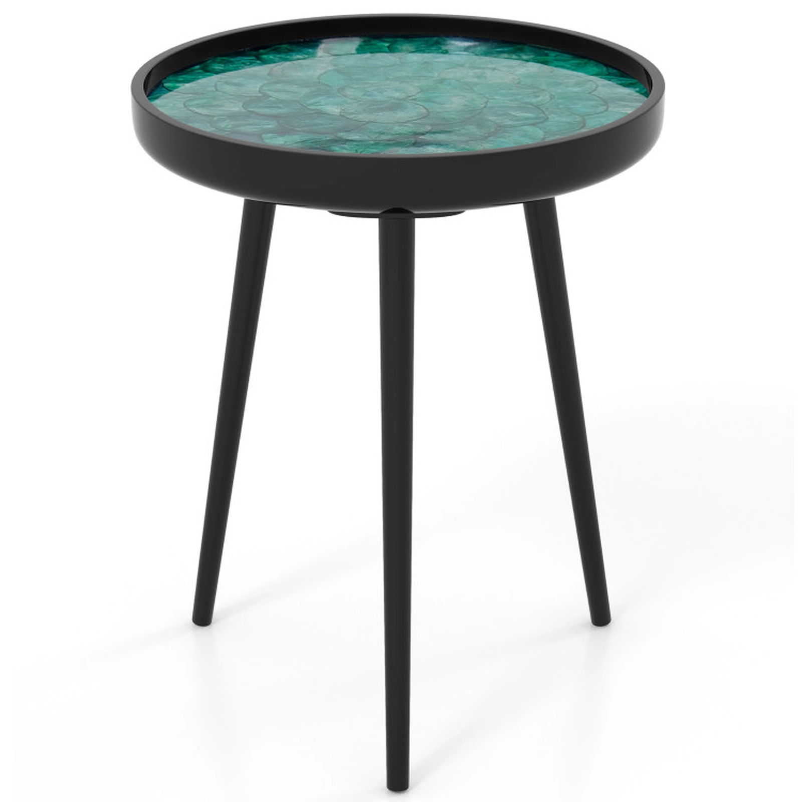 SUGIFT Handmade Sea Shell Tray-Top Mid-century Modern Coffee End Table 16-in Round 100-lb Capacity Green + Black
