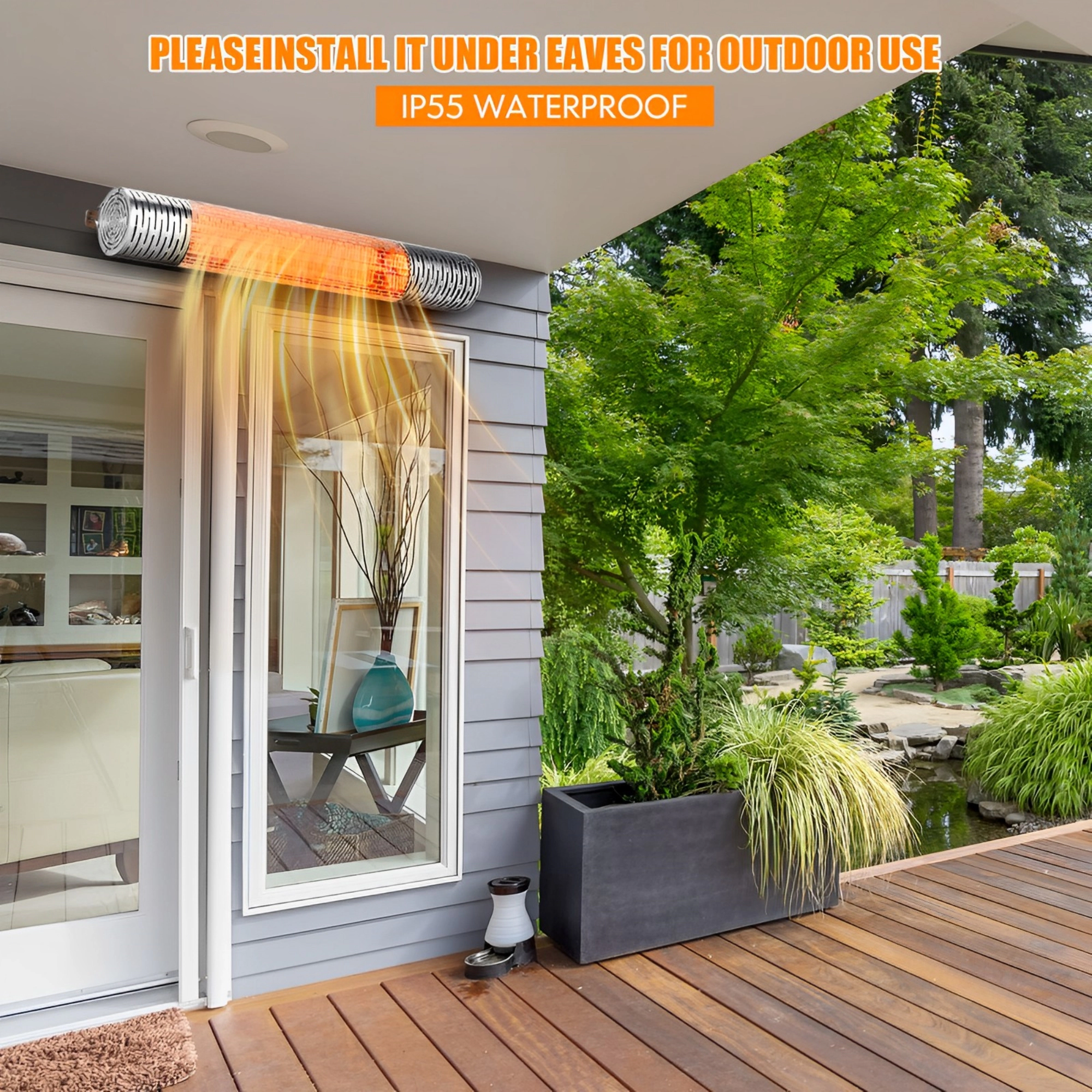 SUGIFT 1500W Far Infrared Electric Heater for Indoor and Outdoor Use 2 Power Settings Silver