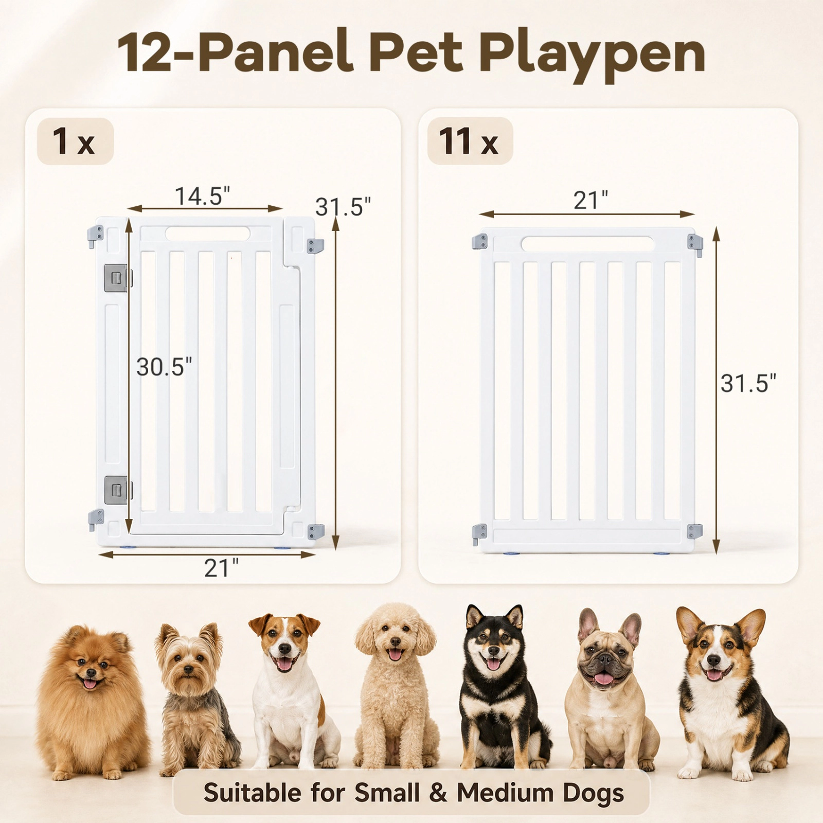 SUGIFT White 31.5-in Indoor Outdoor Dog Playpen with 12 HDPE Panels Double Door Latches and Ground Stakes