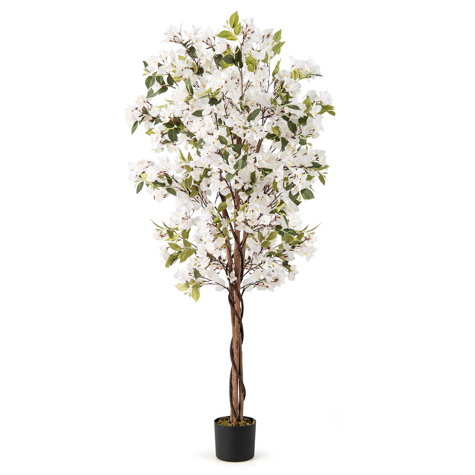 SlickBlue Faux Bougainvillea Plant with Twisted Wood Trunk and Moss