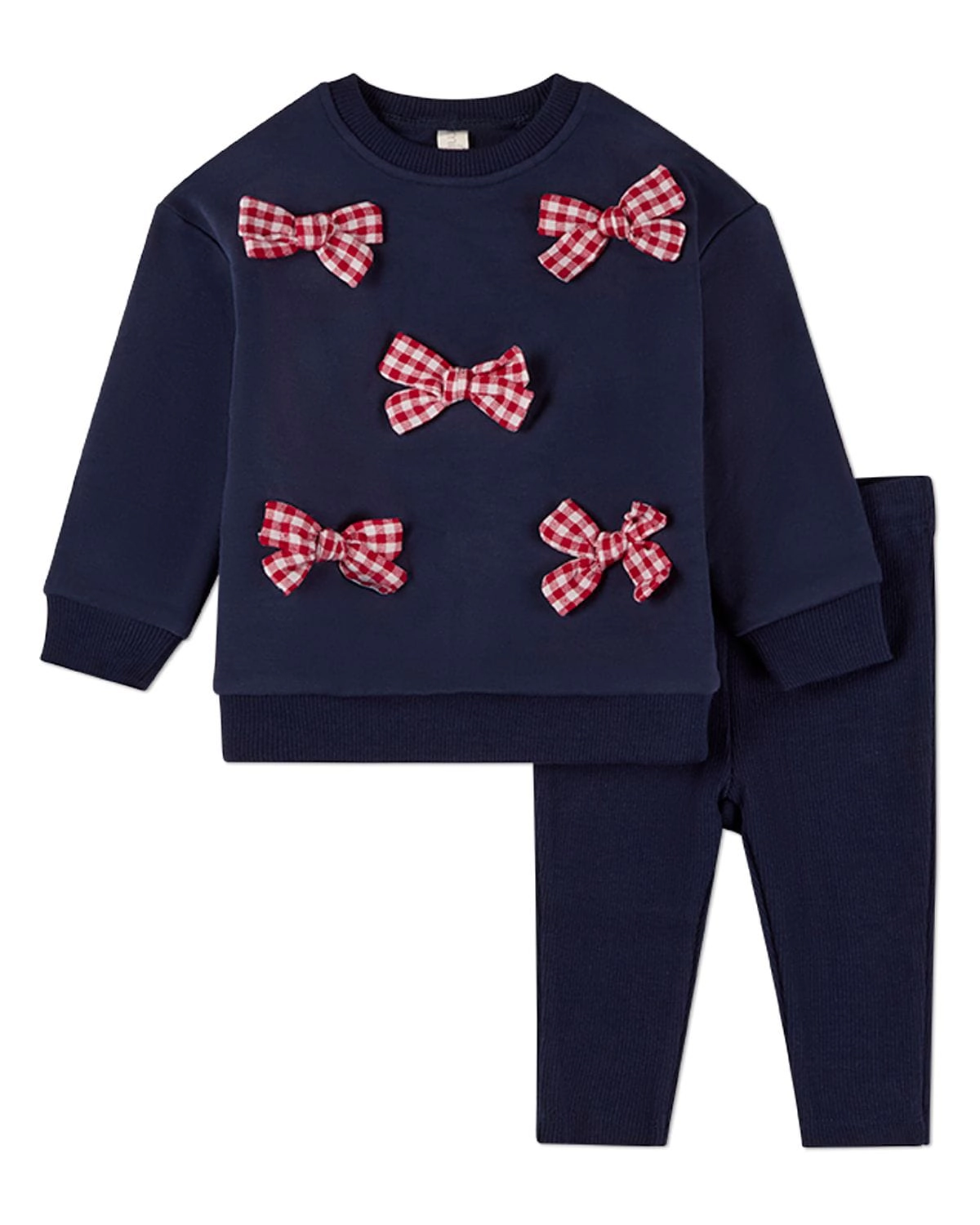 MeMoi 2 Piece Kids Girl "The Gingham Bow" Cotton-Rich Sweatshirt and Pants Set