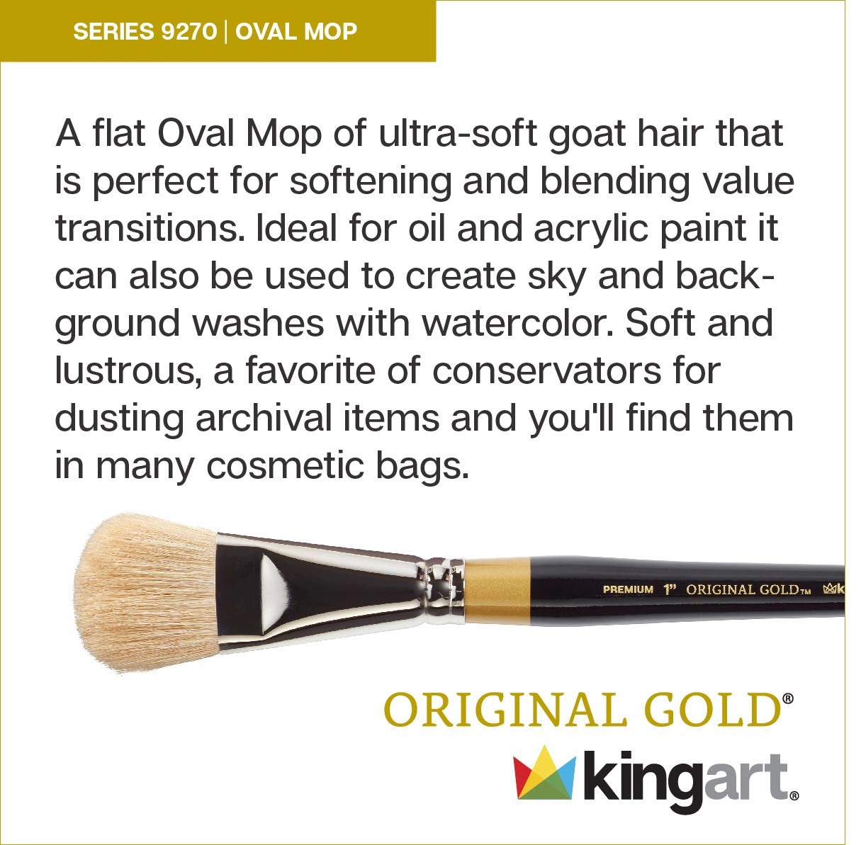 KINGART Original Gold 9270 Oval Mop Brush Set, 4-Piece
