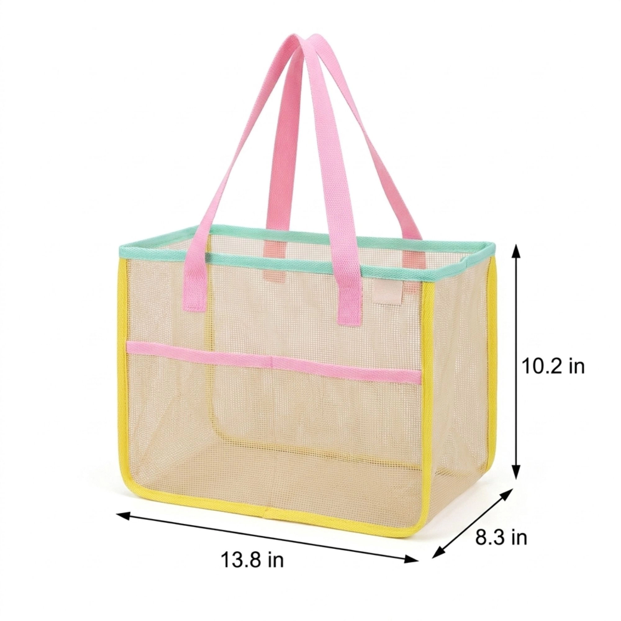 Alilang Women's Mesh Tote Bag with Colorblock Trim and Shoulder Handles, Green
