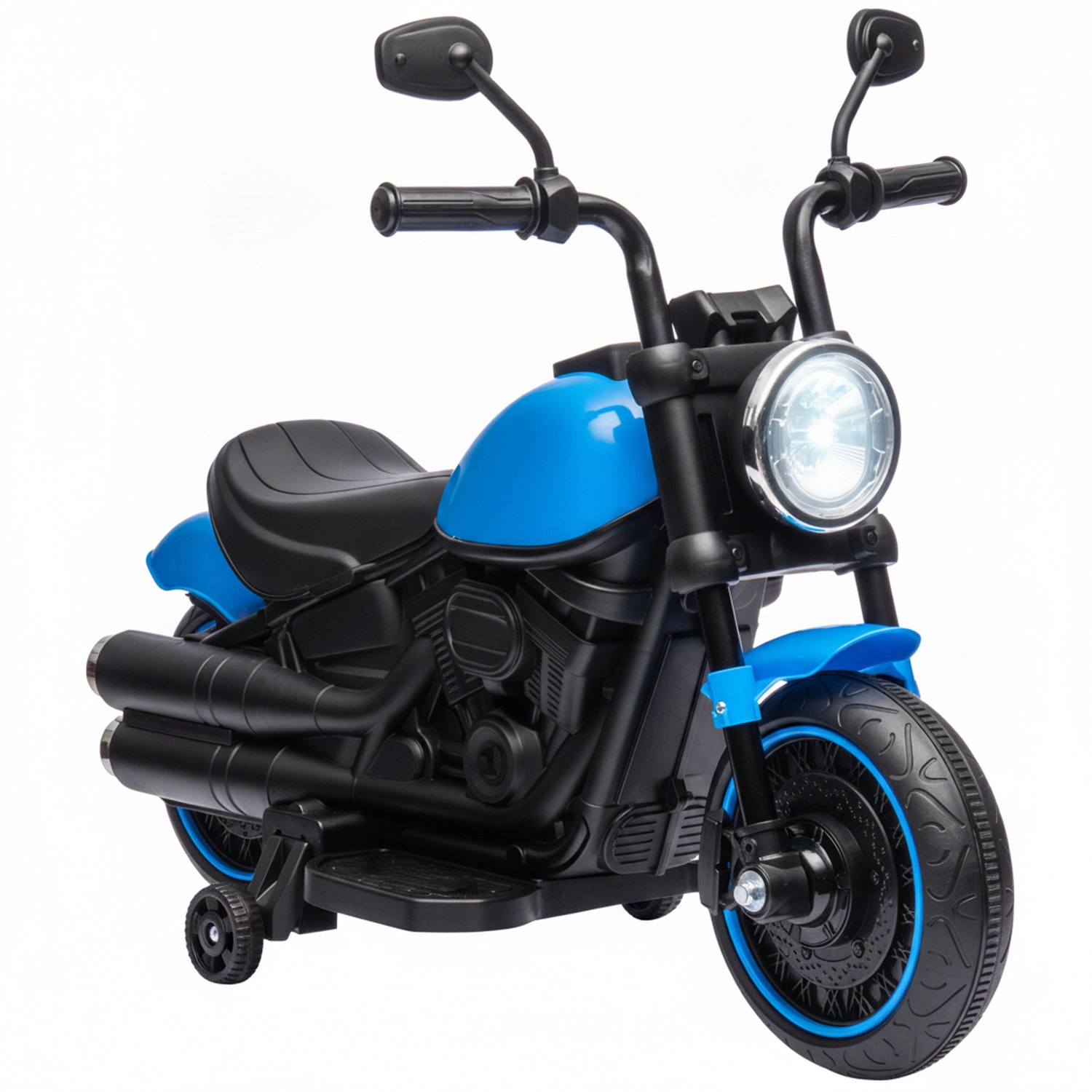 HONGGE Toddler Electric Motorcycle with Training Wheels, 6V, Single-Button Start, Holds 55 lbs, Blue