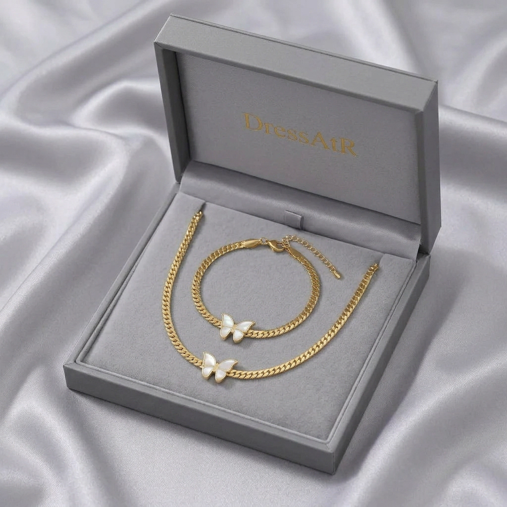 DressAtR Women's Butterfly 18K Gold Plated Bracelet Set