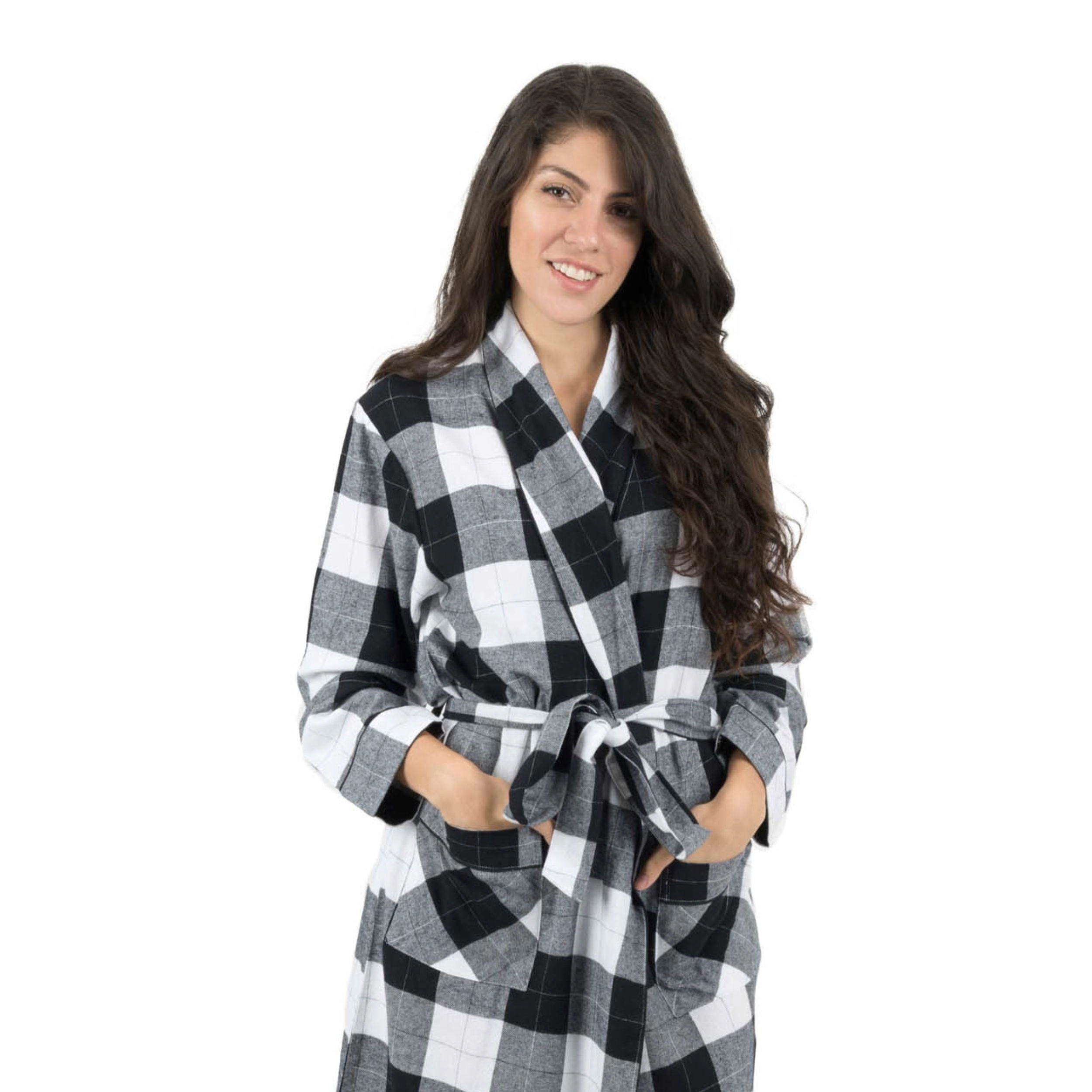 Leveret Womens Plaid Cotton Flannel Robe with Front Patch Pockets