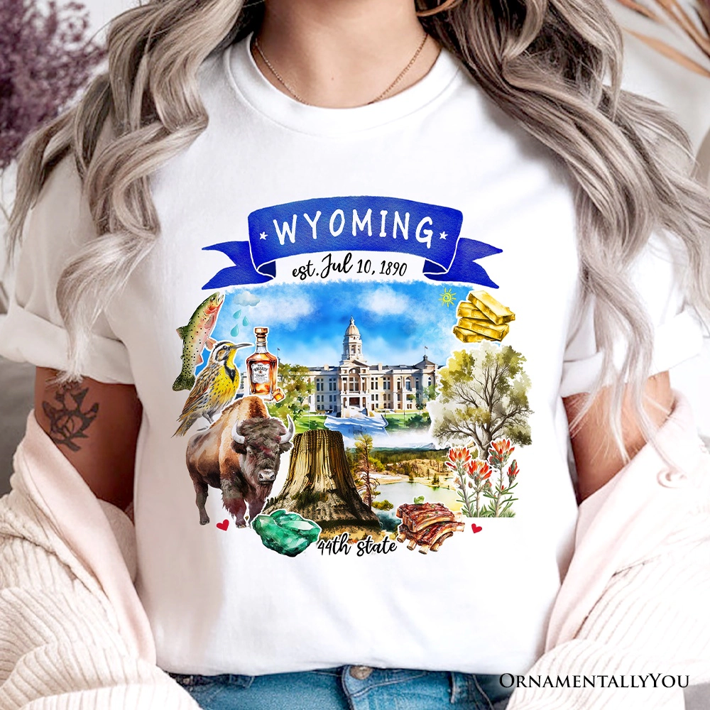 OrnamentallyYou Unisex Artistic Wyoming State Themes And Landmarks T-Shirt