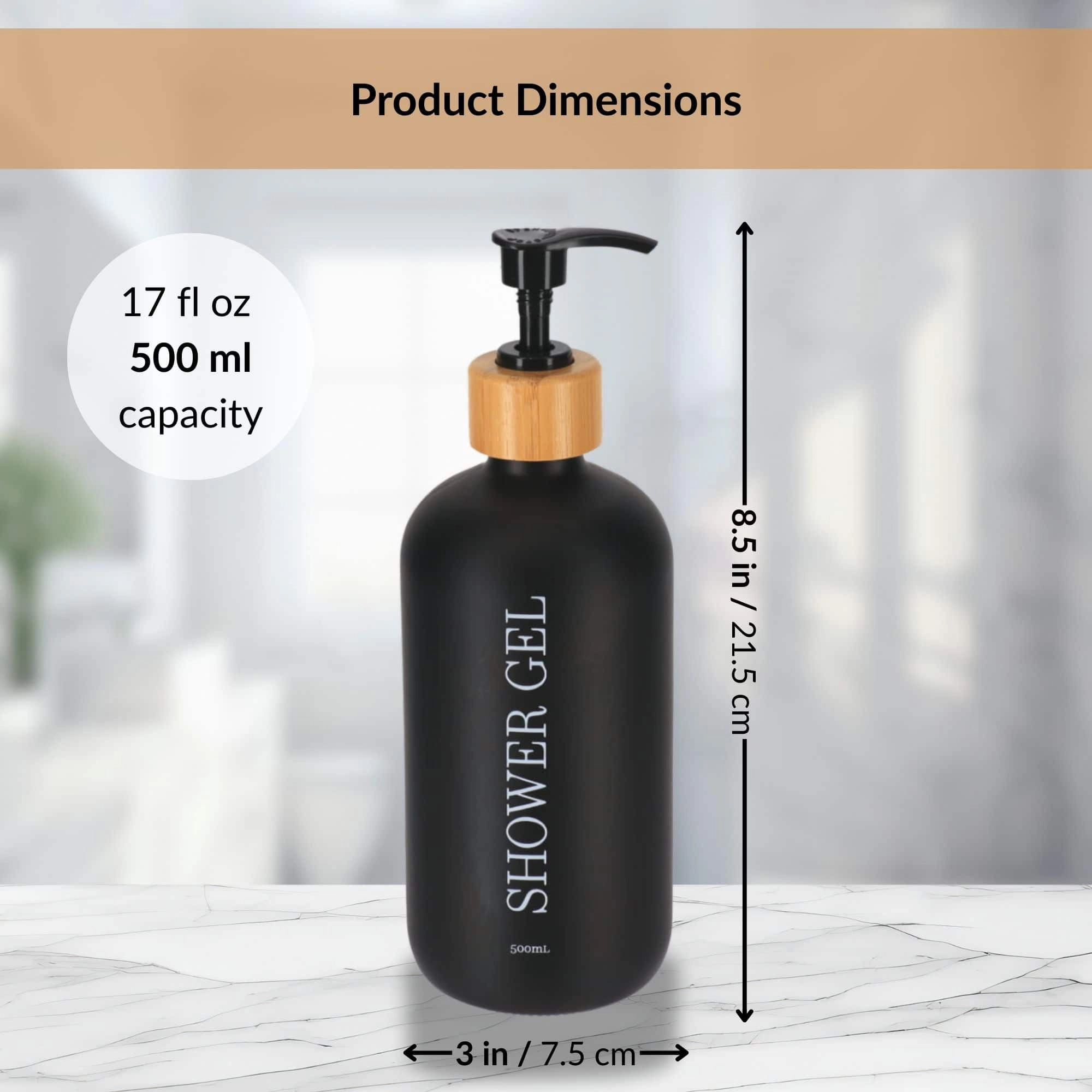 Evideco French Home Goods Matte Glass Refillable Shower Gel Bottle with Bamboo Collar