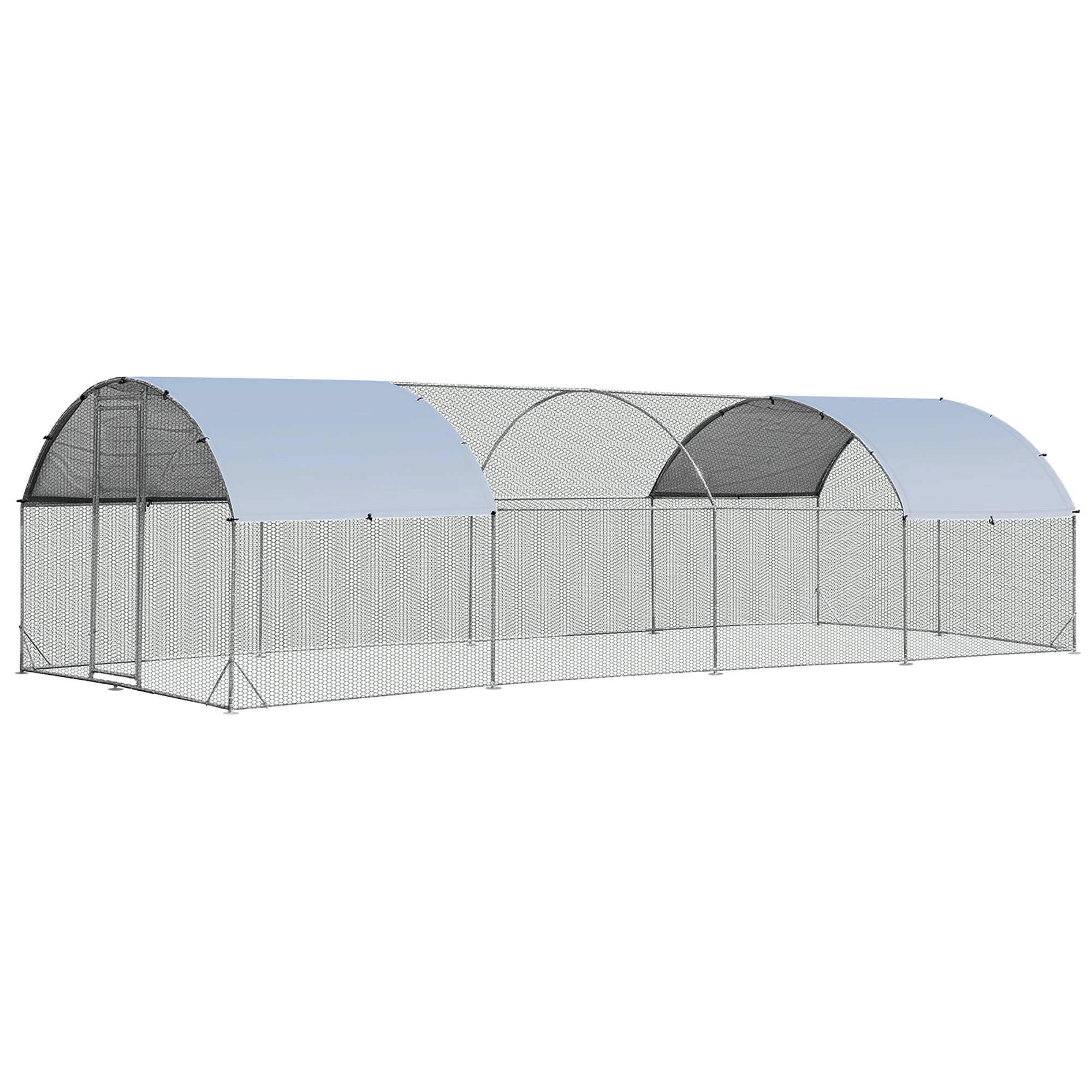 SUGIFT Silver Dome Metal Chicken Coop House with Oxford Cover and Ground Stakes 25-ft W 9-ft D 6.5-ft H