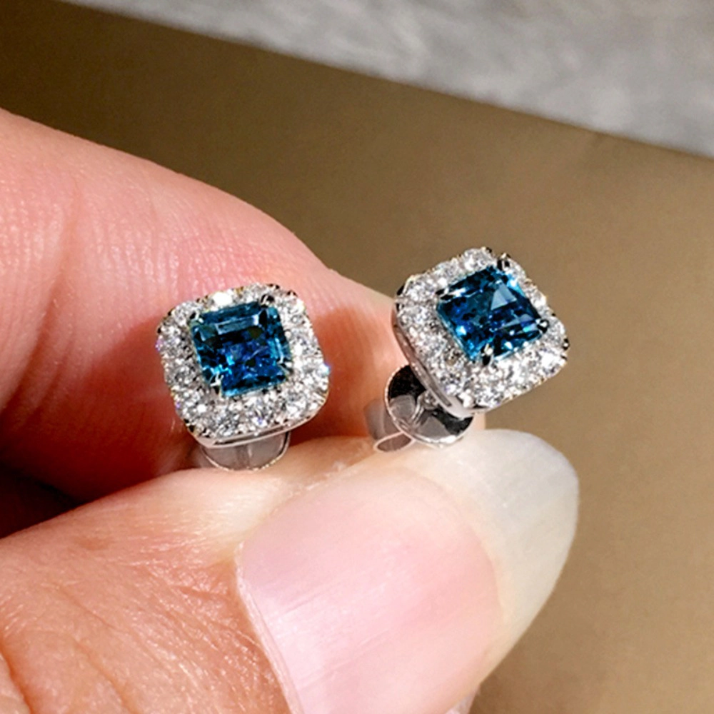 Wardrobe Whimsy Square Cut Cubic Zirconia Halo Stud Earrings Multi Tone Color Mini