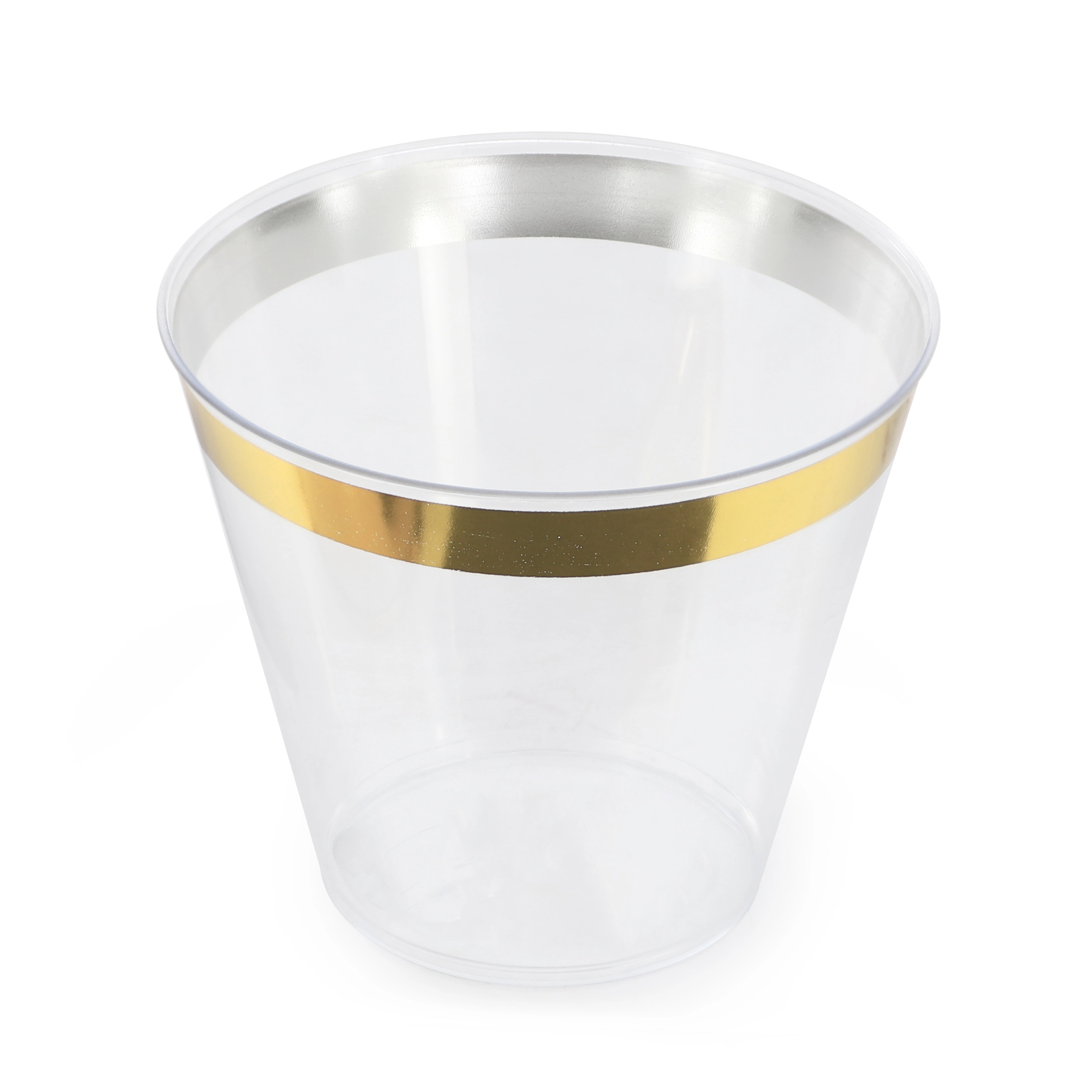 Elama 100 Piece 9 Ounce Disposable Plastic Gold Rimmed Party Cup Set