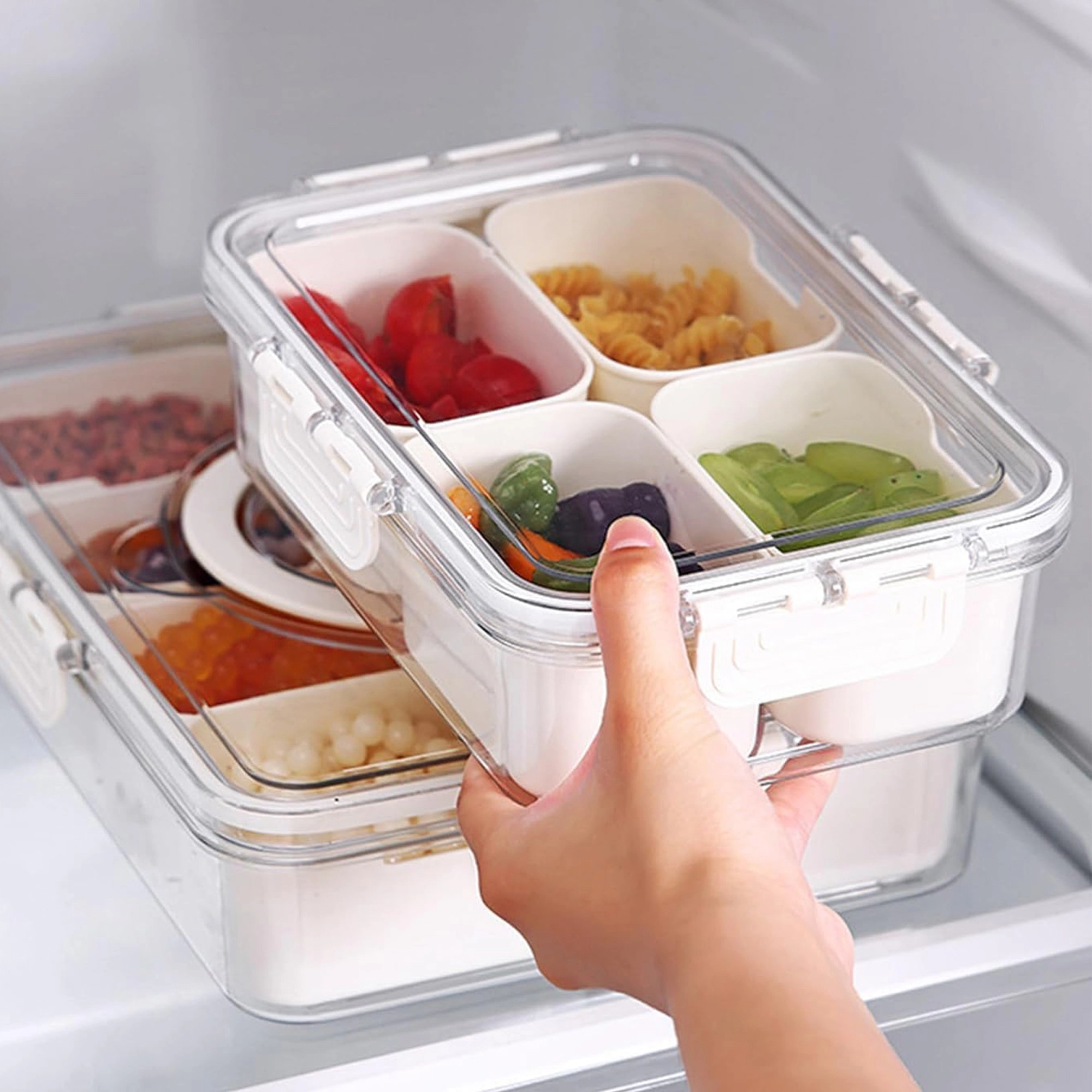 Cheer Collection 4-Compartment Airtight Food Storage Container with 4 Removable Snack Boxes