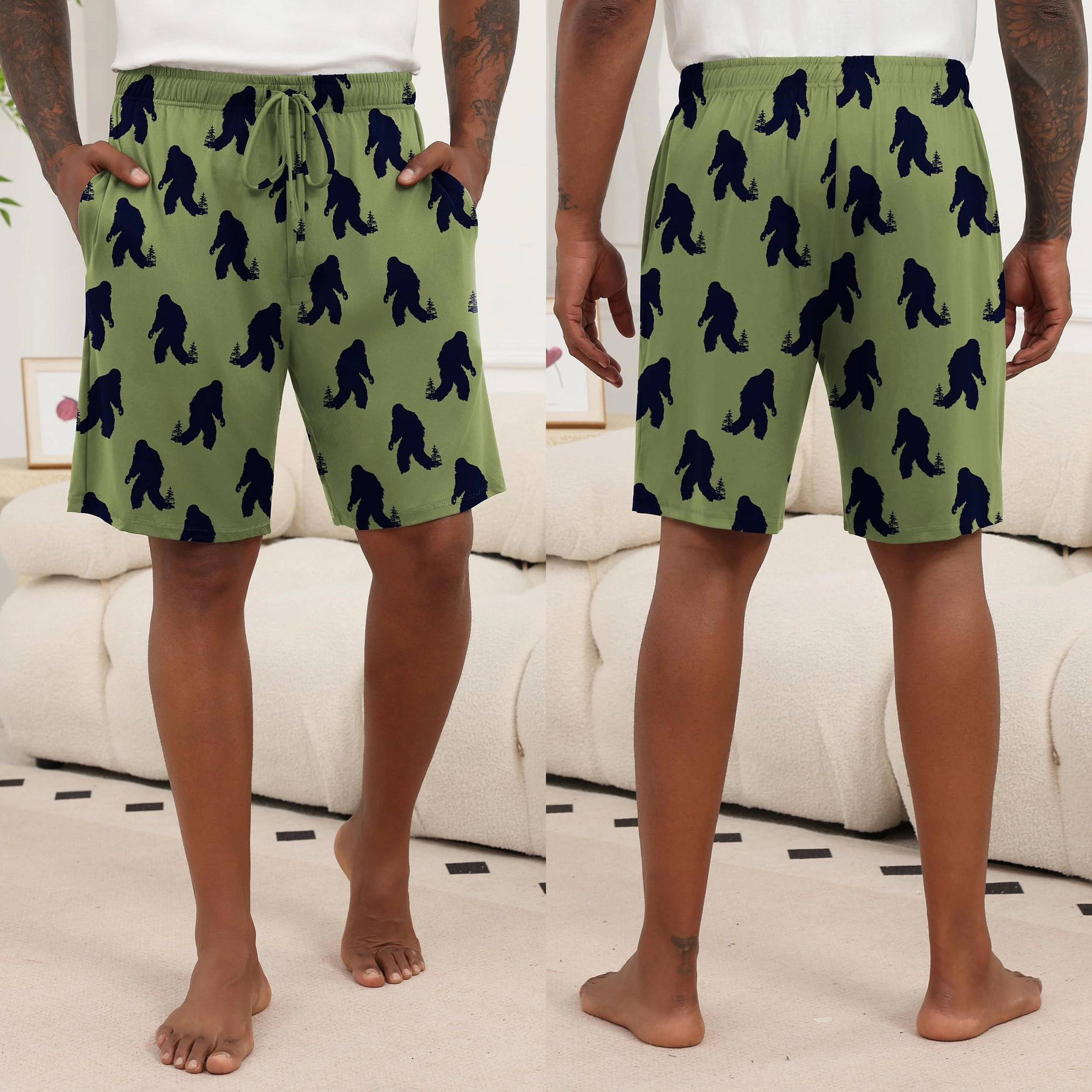 Ekouaer Men's 2 Pack BBQ Beer Print Drawstring Lounge Sleep Shorts