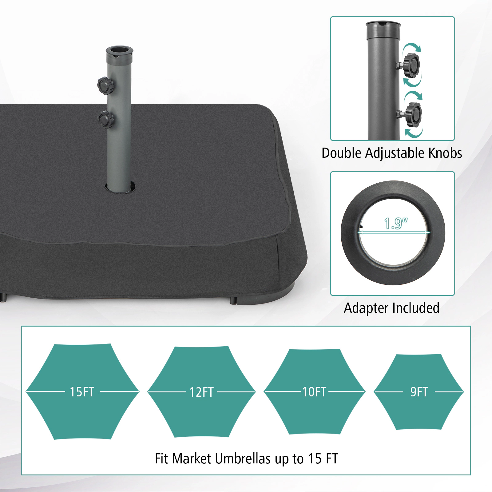 Slickblue Fillable Patio Umbrella Base with Sandbags for Up to 15 Ft Umbrella