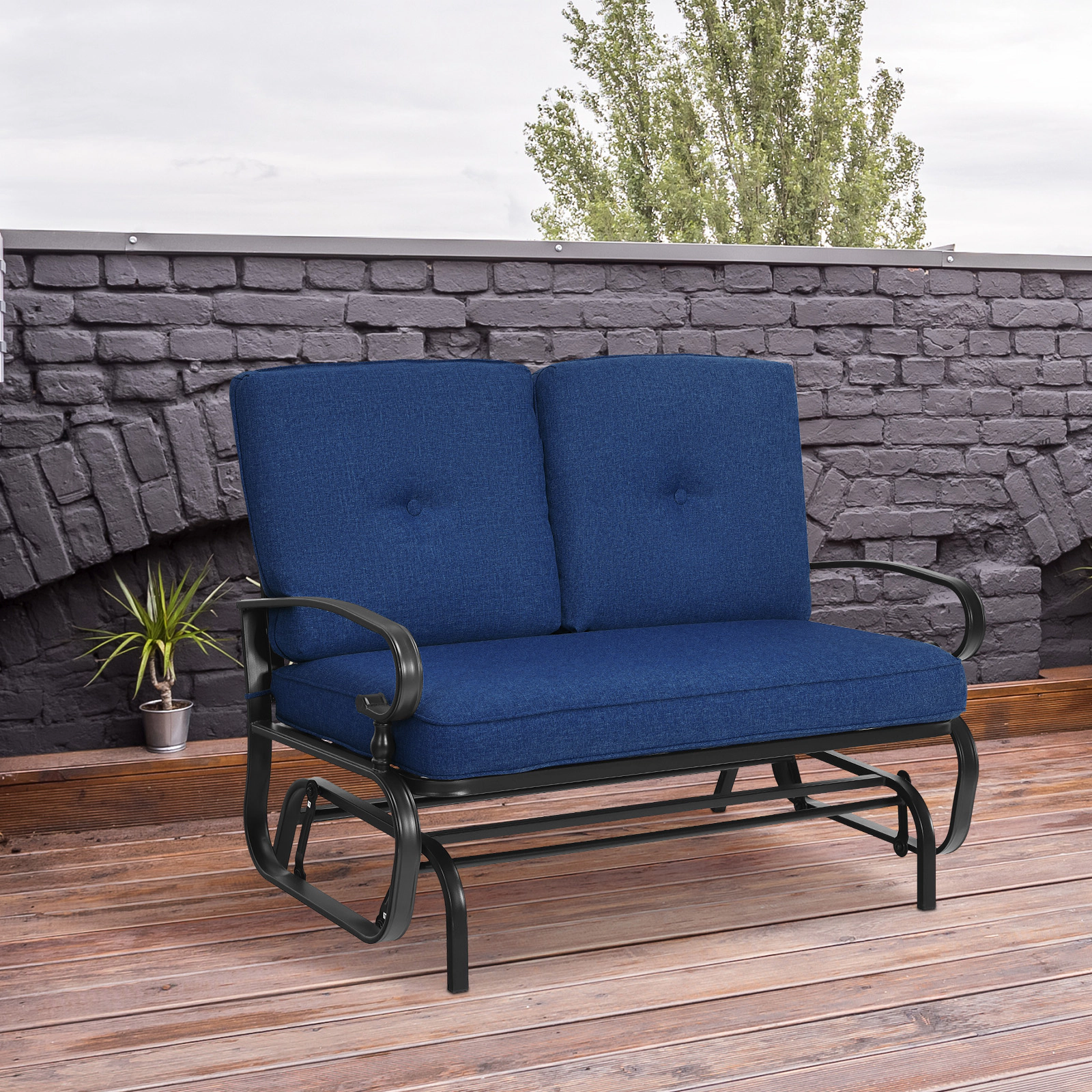 SUGIFT 2-Person Navy Outdoor Glider Swing with Olefin Cushions 47.5-in W 27-in D 33.5-in H 440-lb Seat Capacity