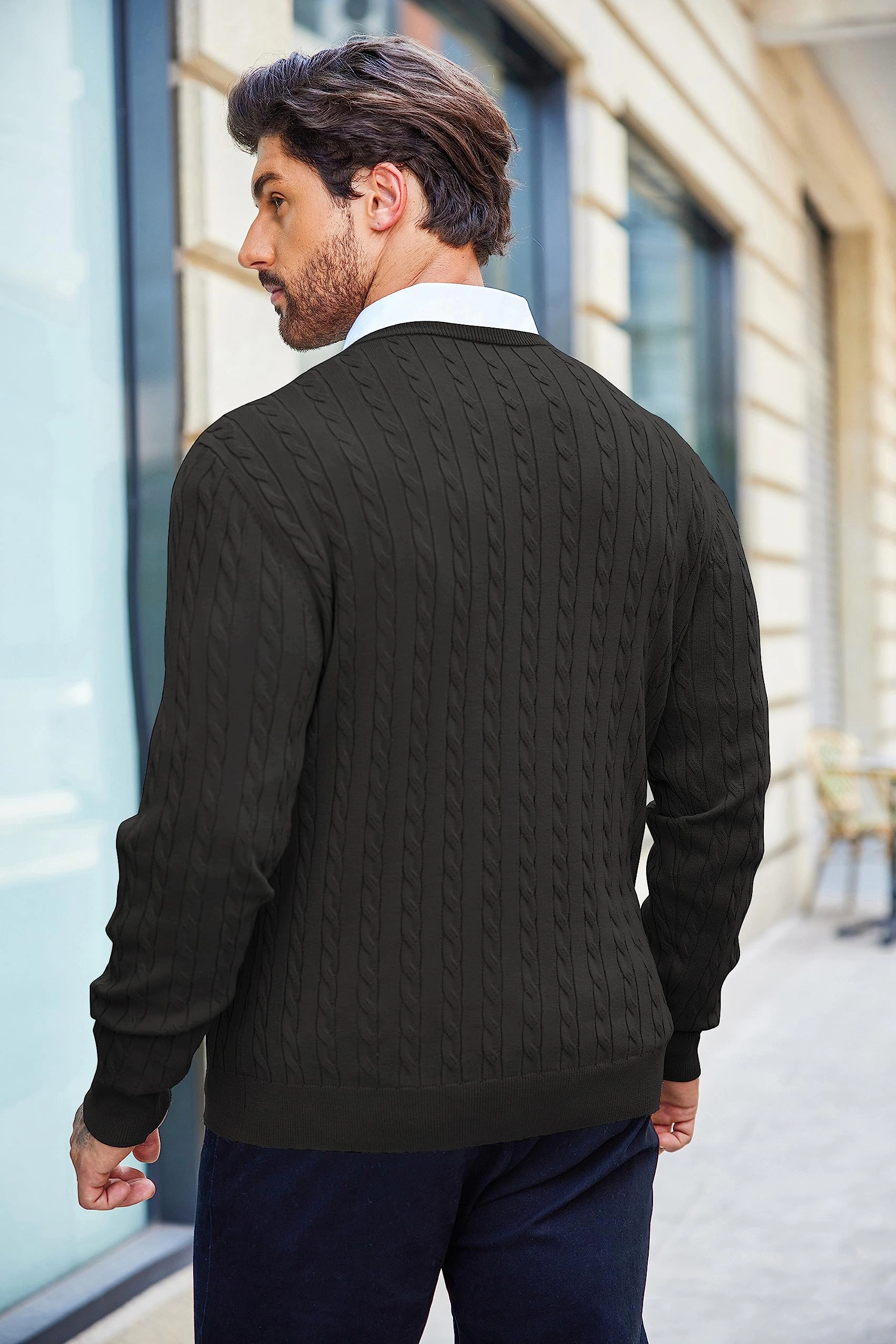 COOFANDY Mens Classic Long Sleeve Sweater Fall Crew Neck Cable Knit Casual Pullover